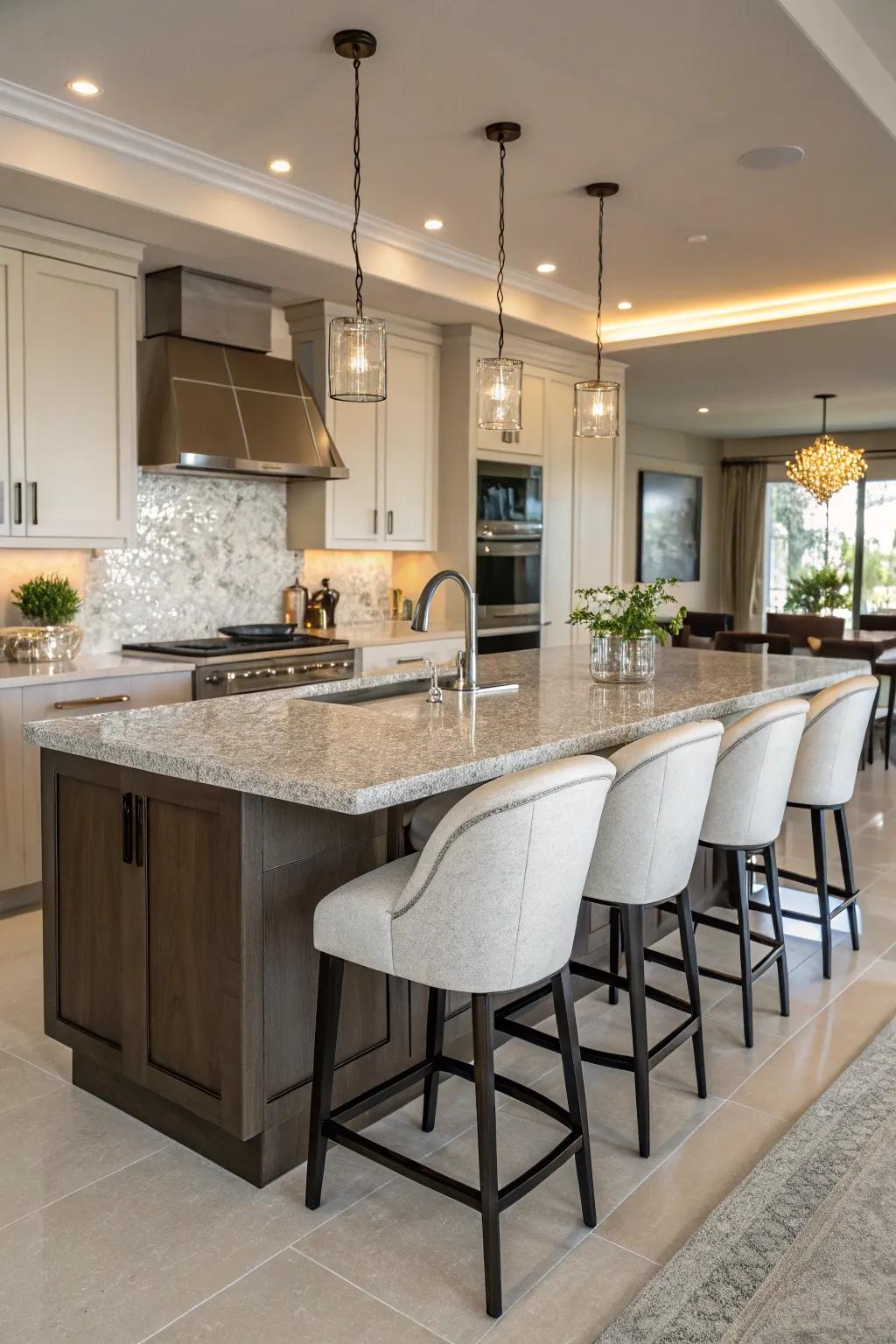 Granite kitchen islands function as useful and beautiful focal points.