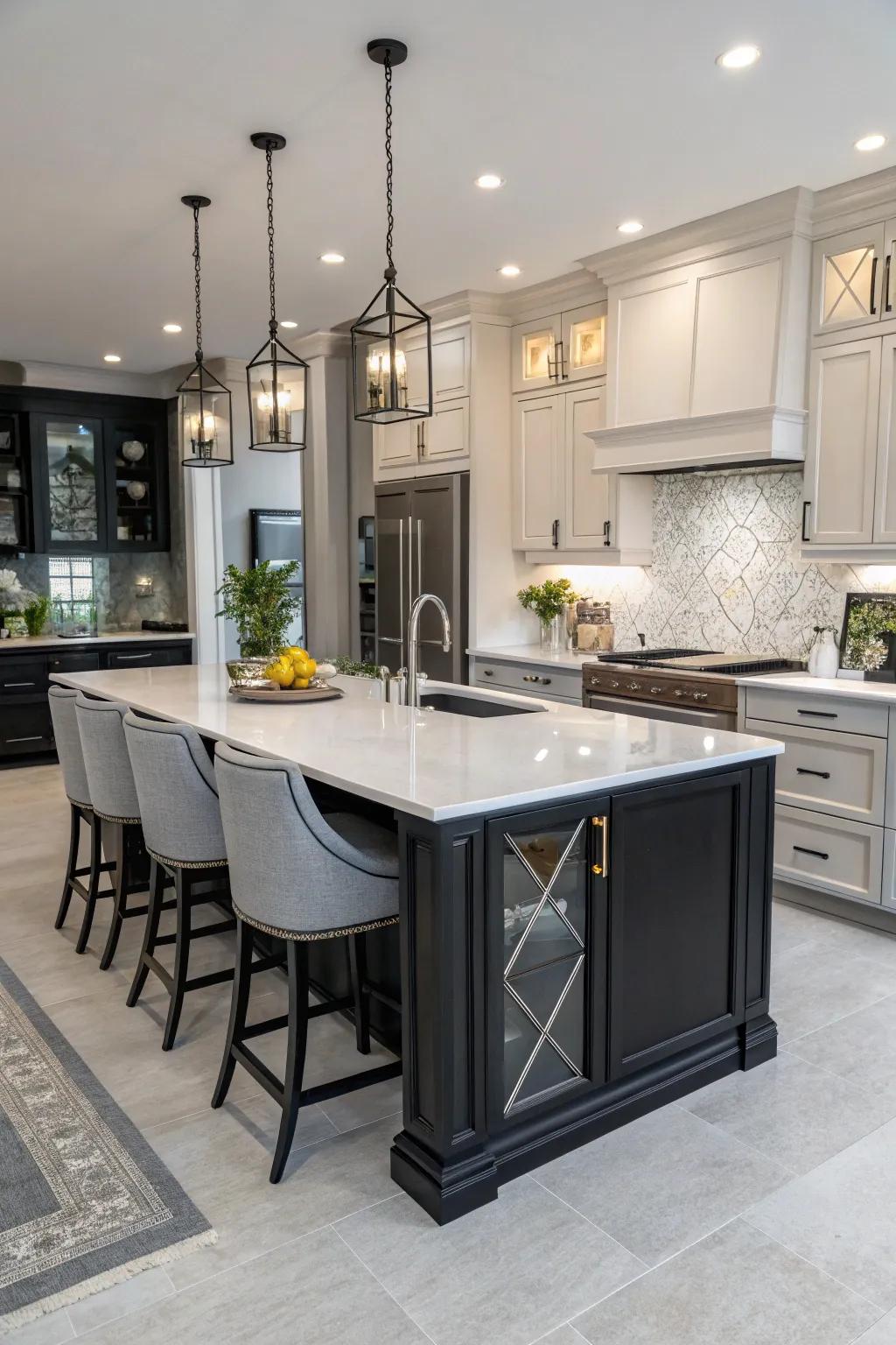 The cooking block serves as a fashionable centerpiece.