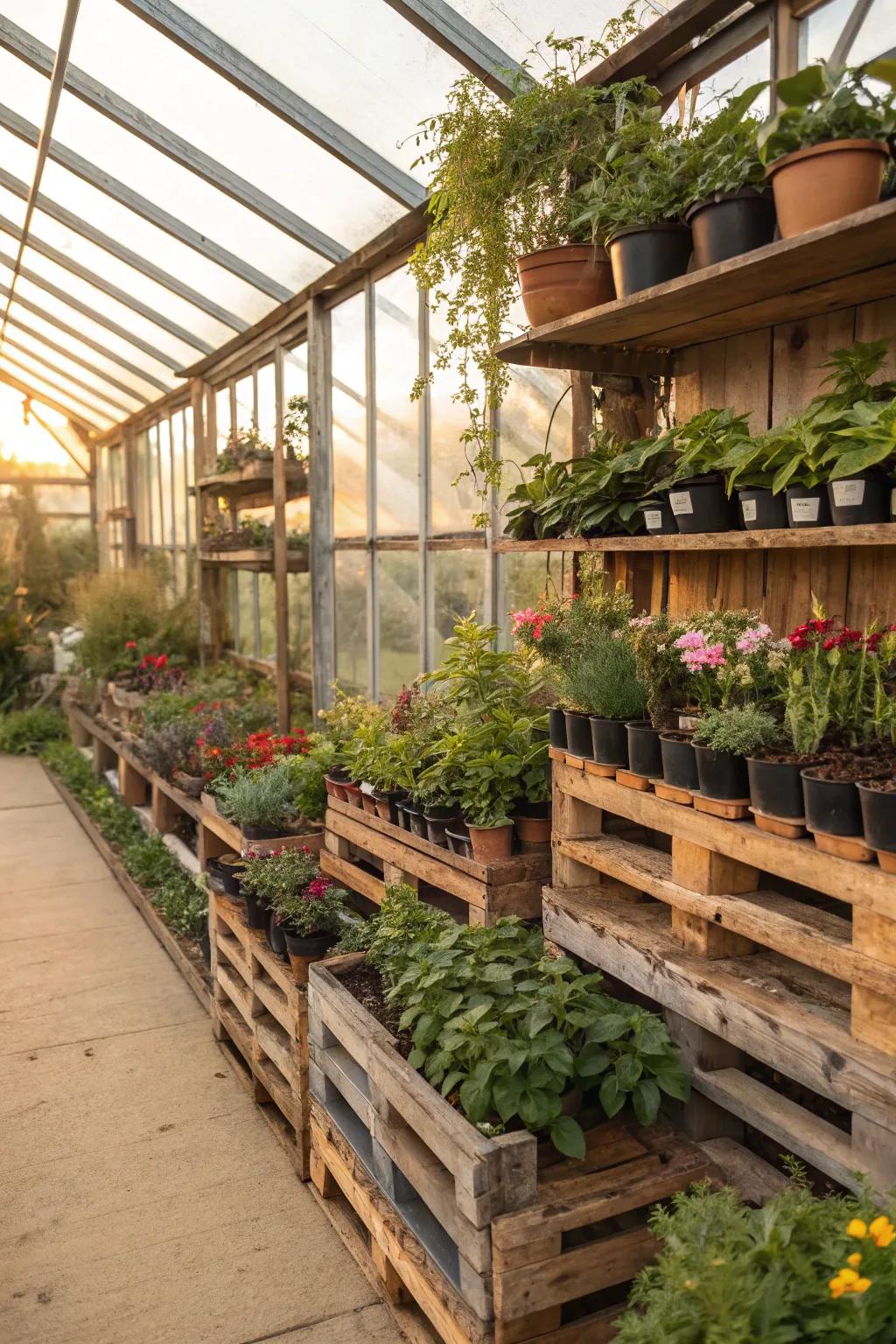 Eco-friendly shelves from repurposed items adding unique character.