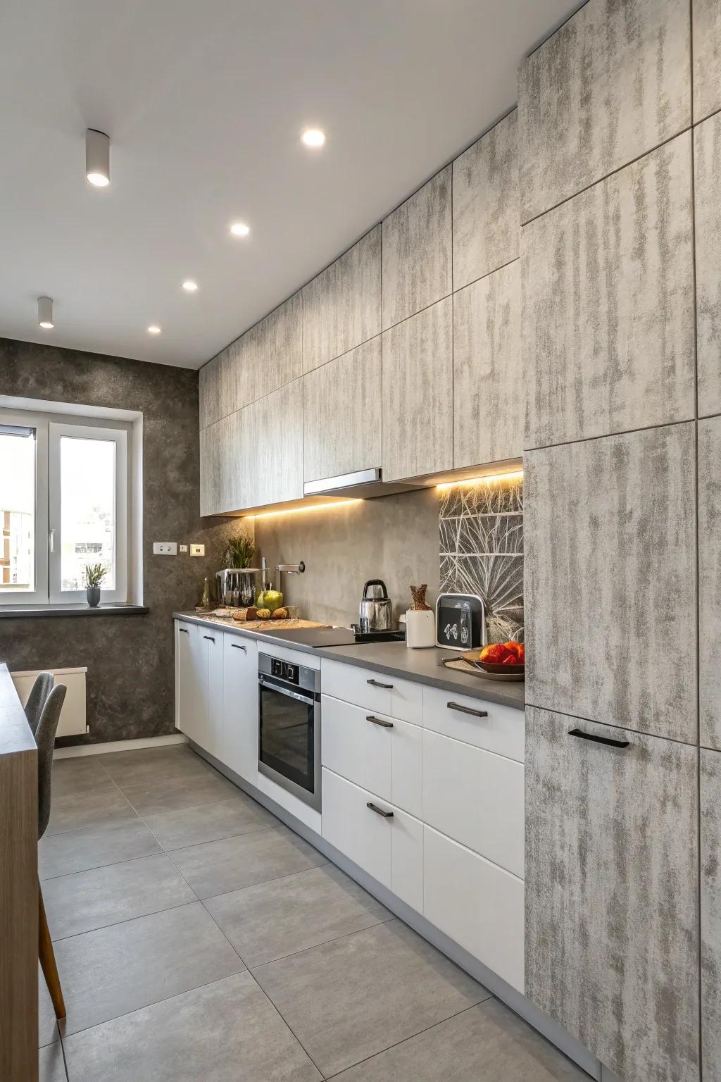 Tactile wall elements adding dimension to the kitchen