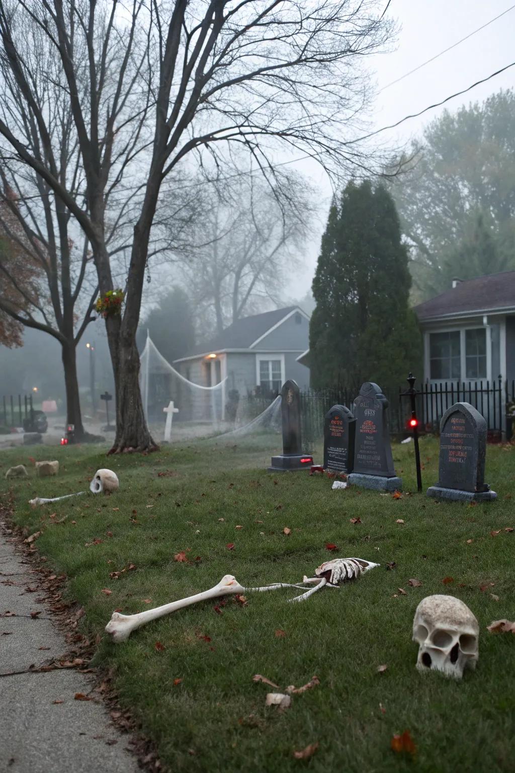 Dispersed osseous material introduce a hint of the macabre to your graveyard.