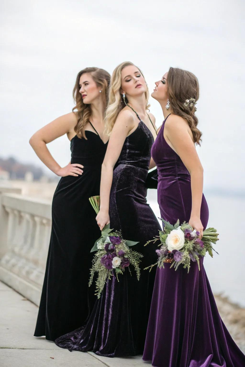 Gothic bridesmaid dresses add dimension and drama.