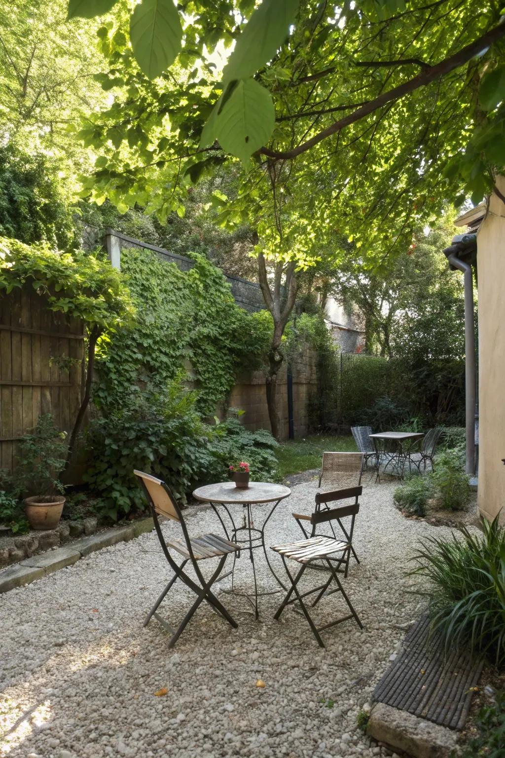 Gravel sitting spaces are both useful and welcoming.
