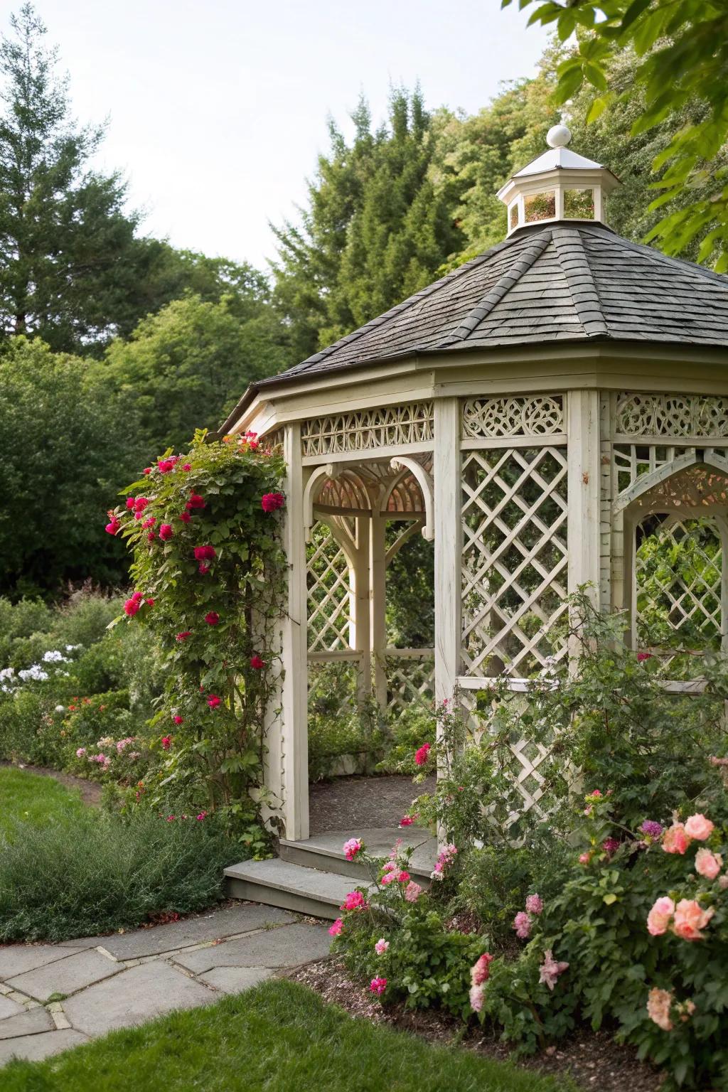 Allow nature to flourish with a garden lattice gazebo.