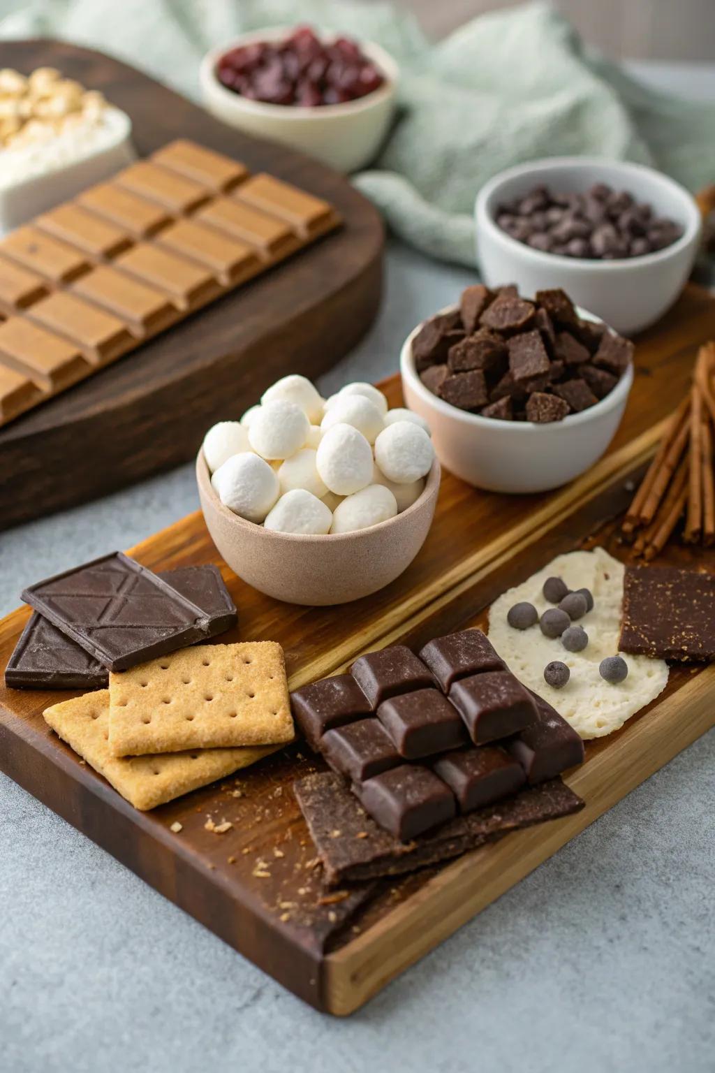 A delightful elegant s’mores station for sweet treats.