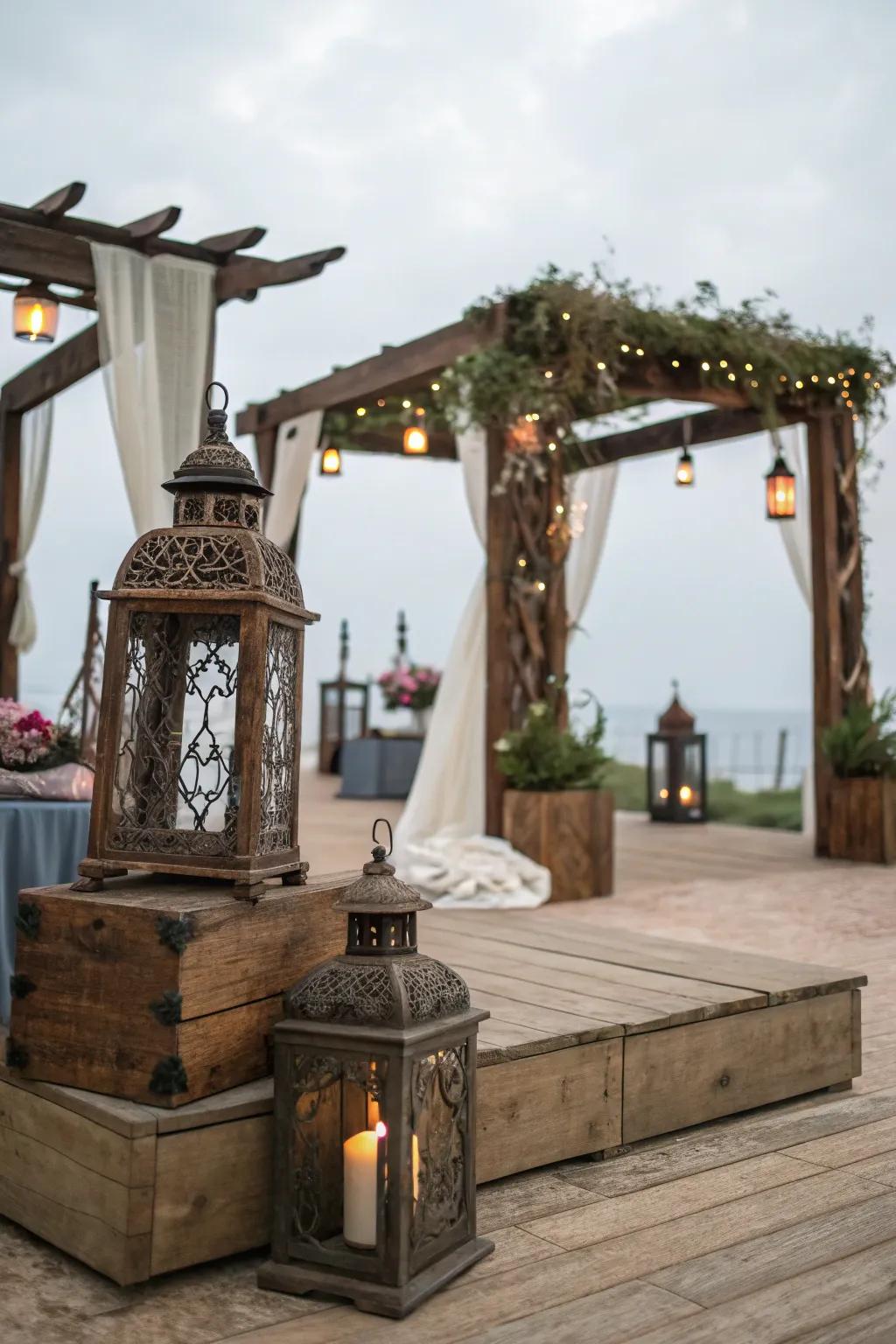 Vintage elements contributing nostalgic charm to the mandap.