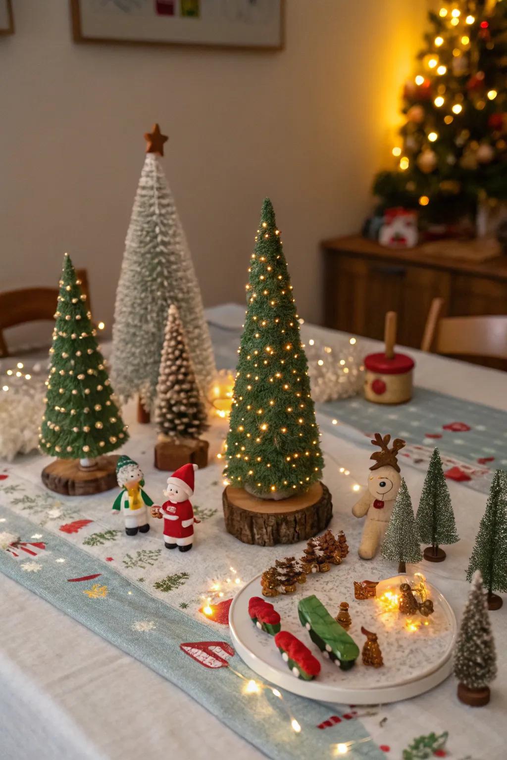 Inject a hint of glee through miniature trees and statuettes.