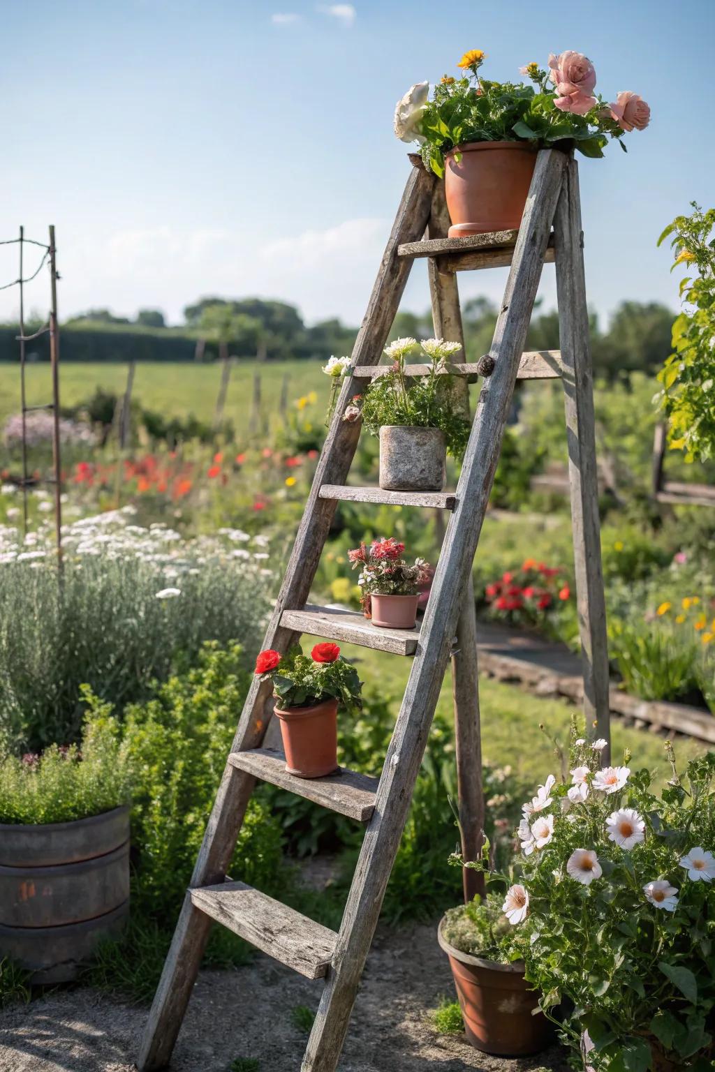 Use an antique stair to make a unique plant stand.