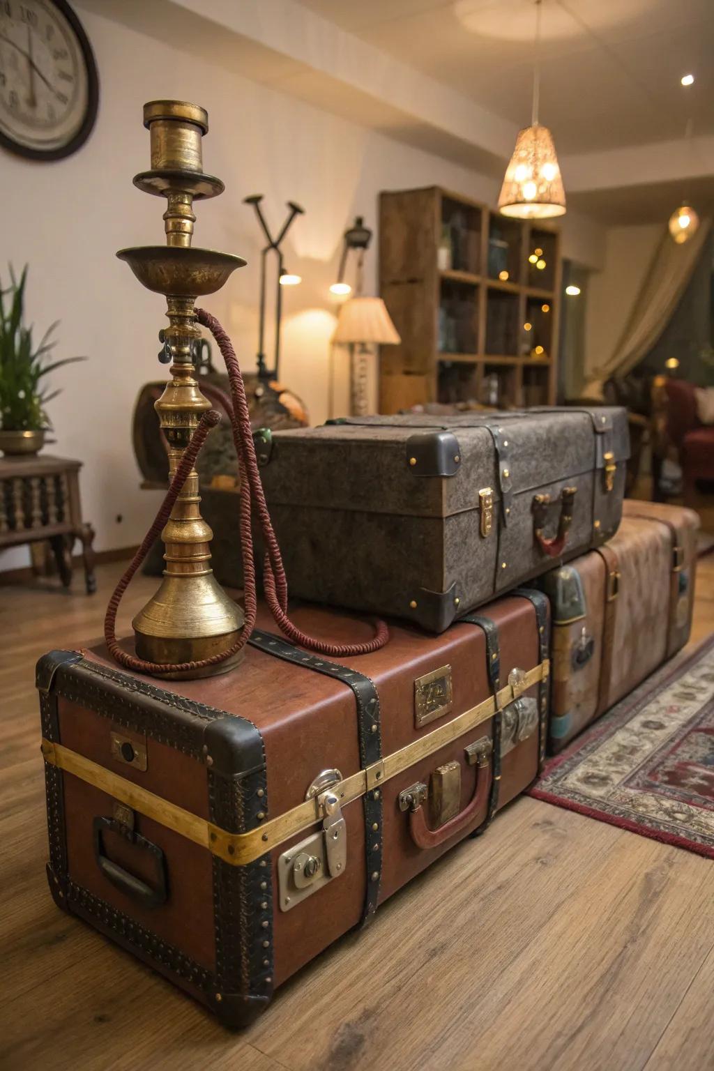 Vintage suitcases offer a unique and stylish storage solution for shisha gear.