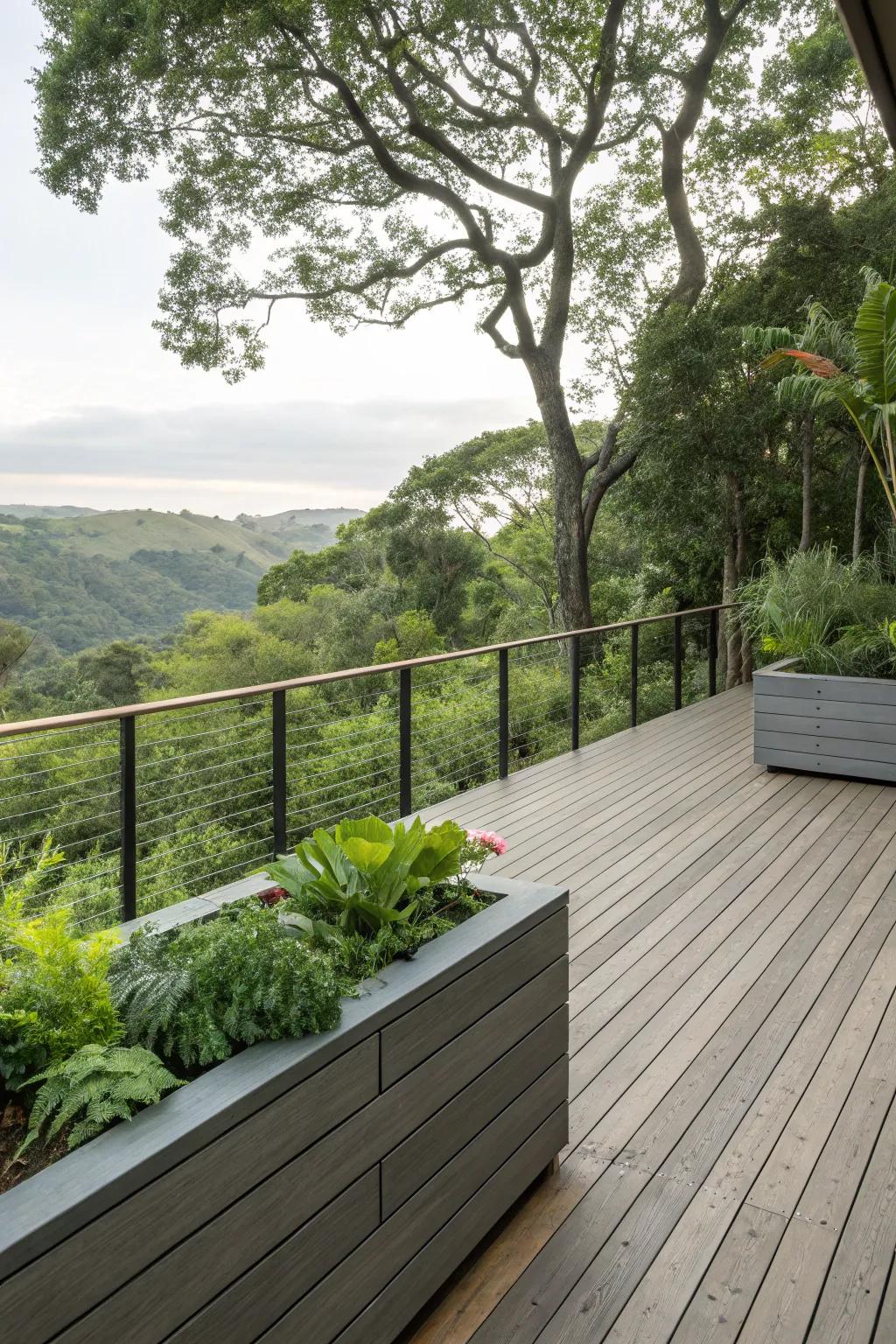 Seamless blending with the surrounding environment elevates the deck's visual charm.