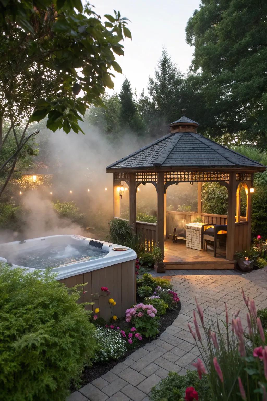 An audio system enhancing the gazebo's relaxing atmosphere.