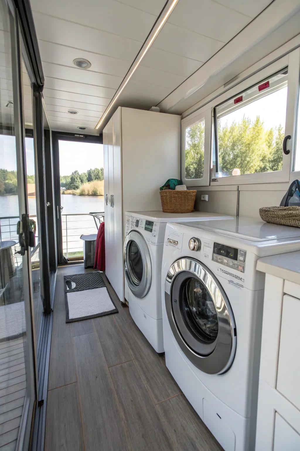 Space-saving appliances boost functionality in this houseboat.