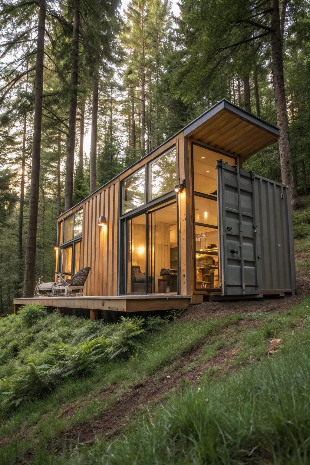 A unique hideaway creatively fashioned from a shipping container.