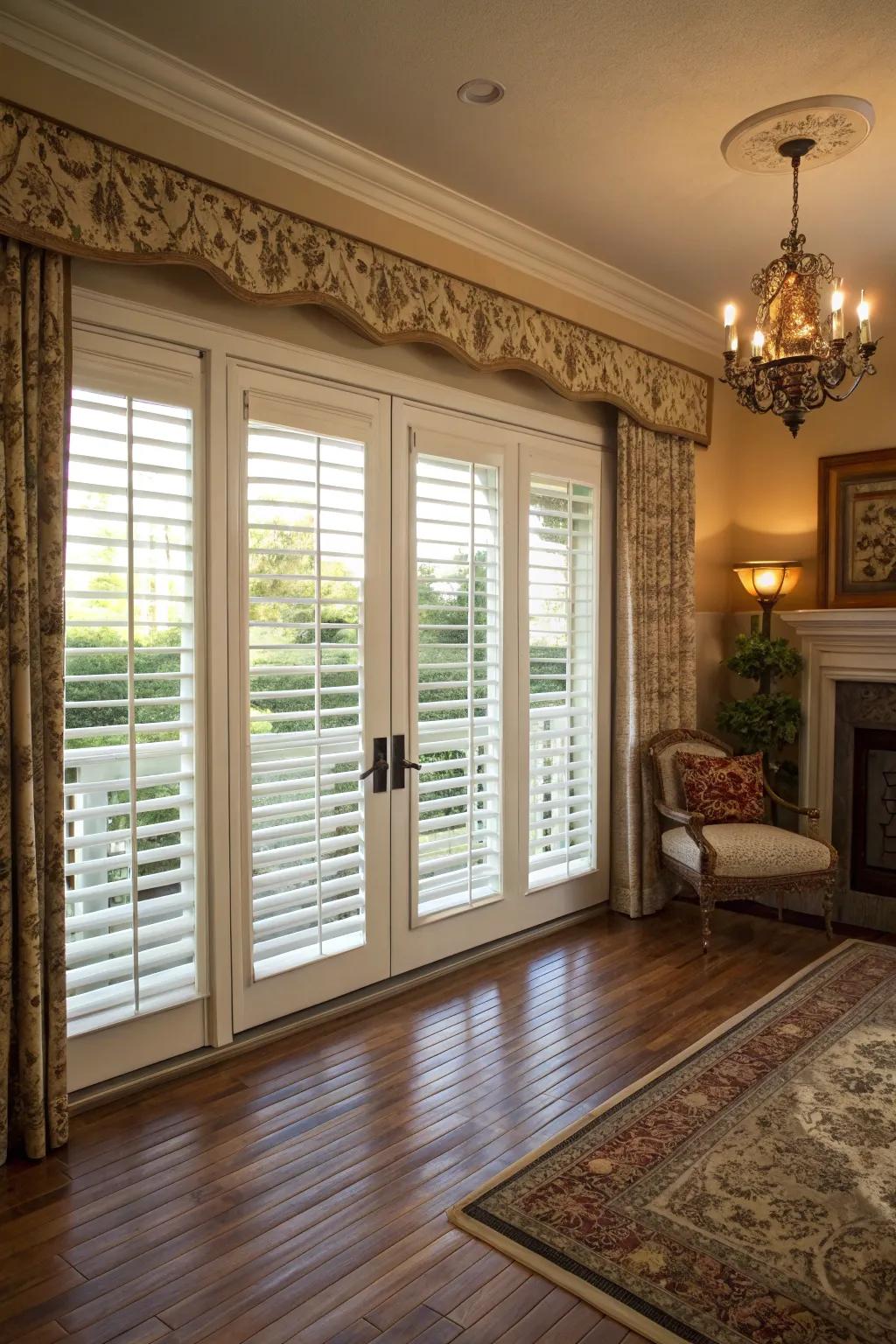 Plantation shutters provide timeless elegance.