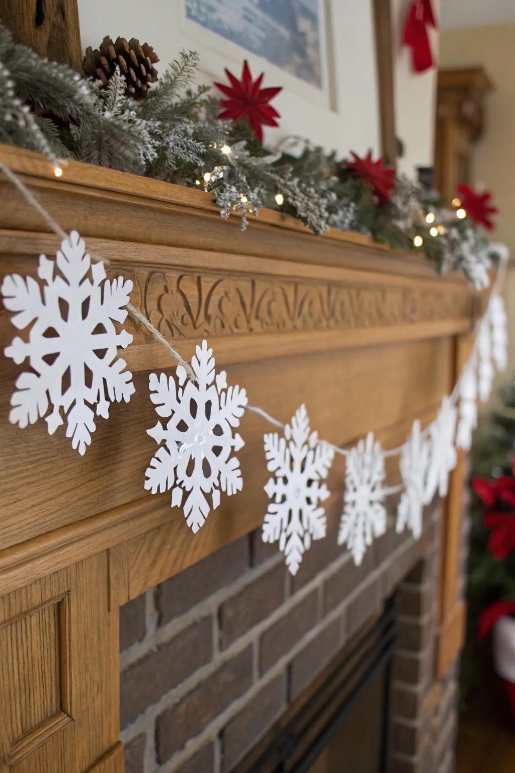 Tiered snowflakes fashion a beautiful, textured display.