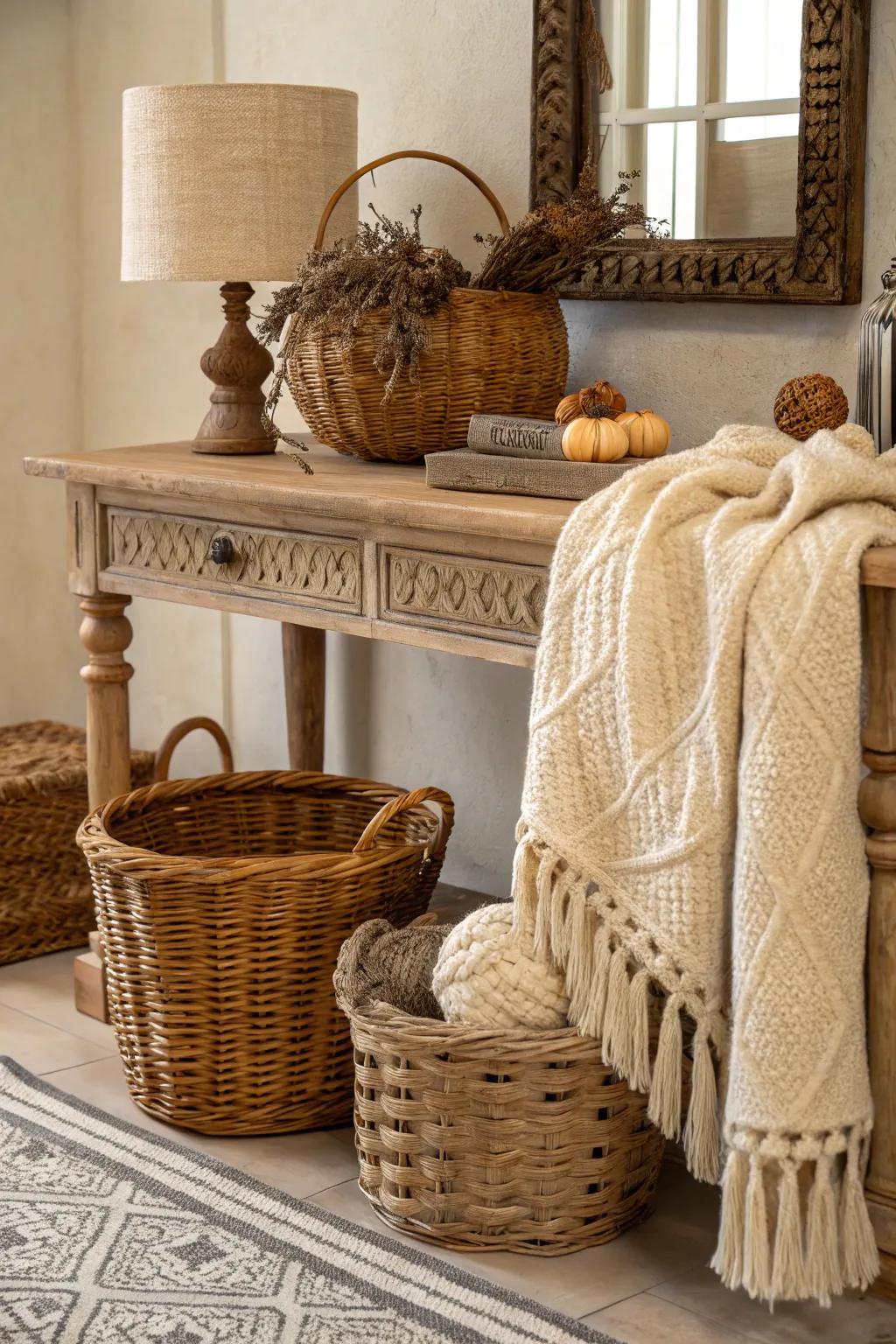 Textured accents impart warmth and fascination to the design.