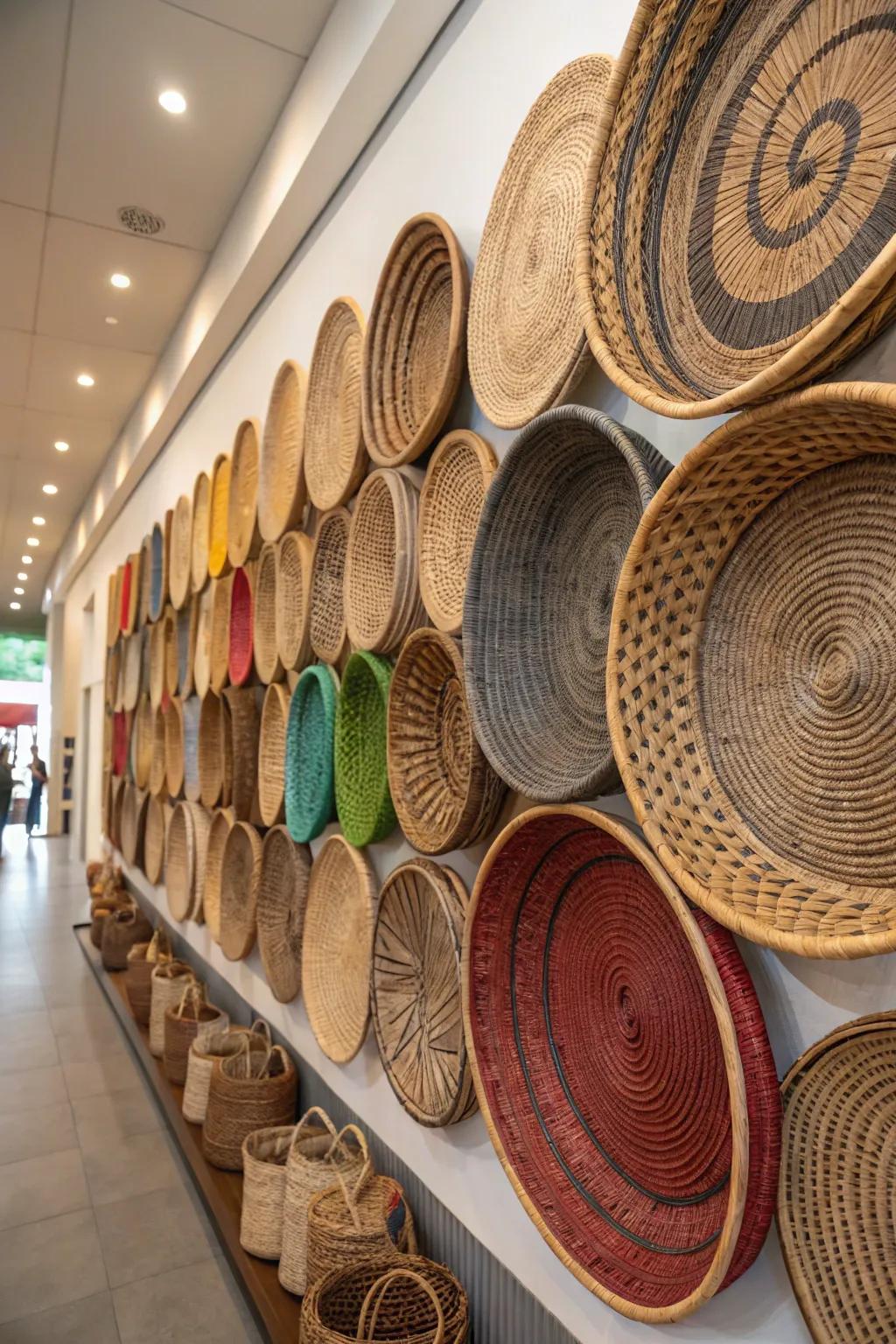 Basket walls append warmth and texture to expansive, empty environments.