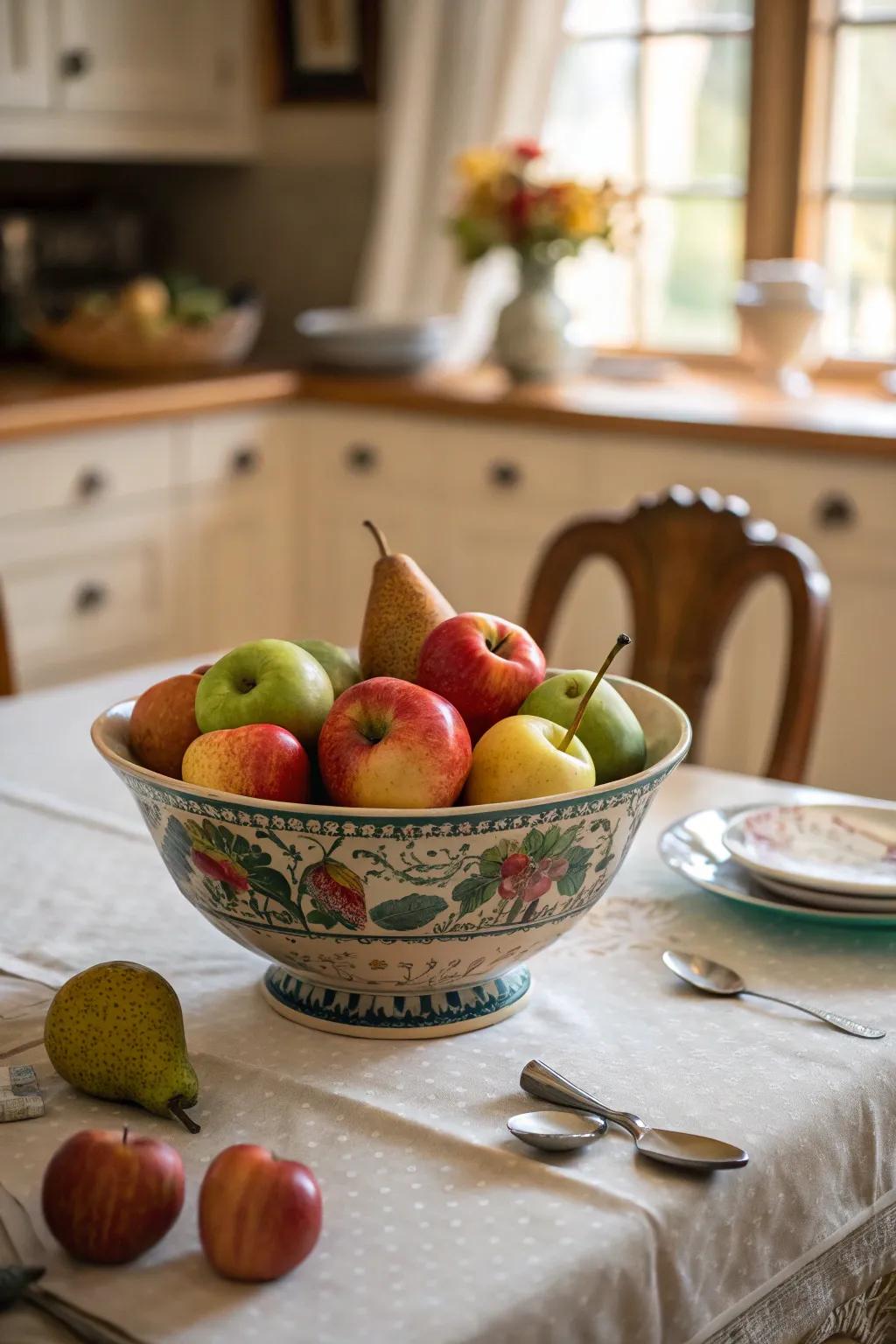 Seasonal food items displayed as an ornamental centerpiece.