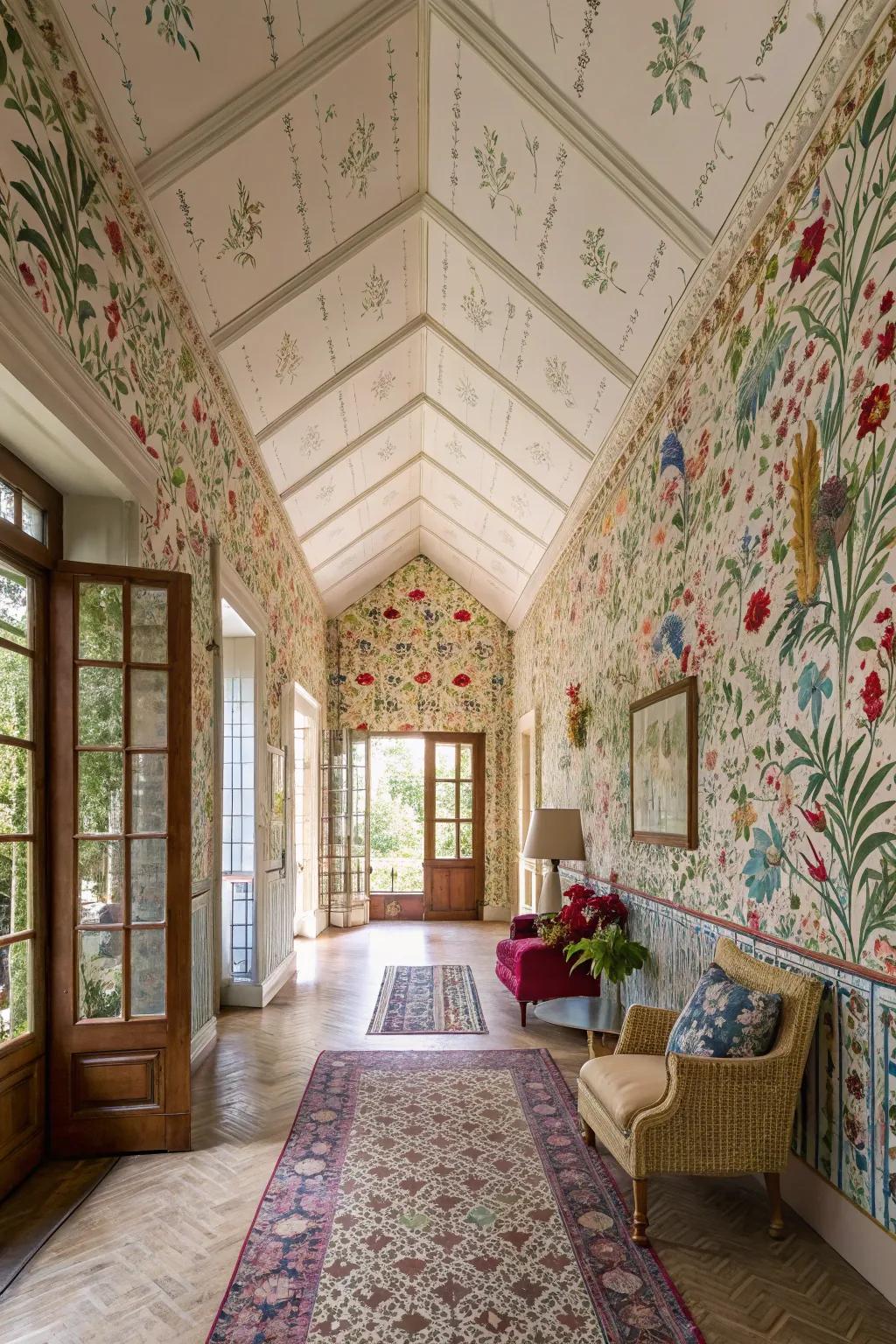 Eclectic wallpaper amplifies the room’s character with bold designs.