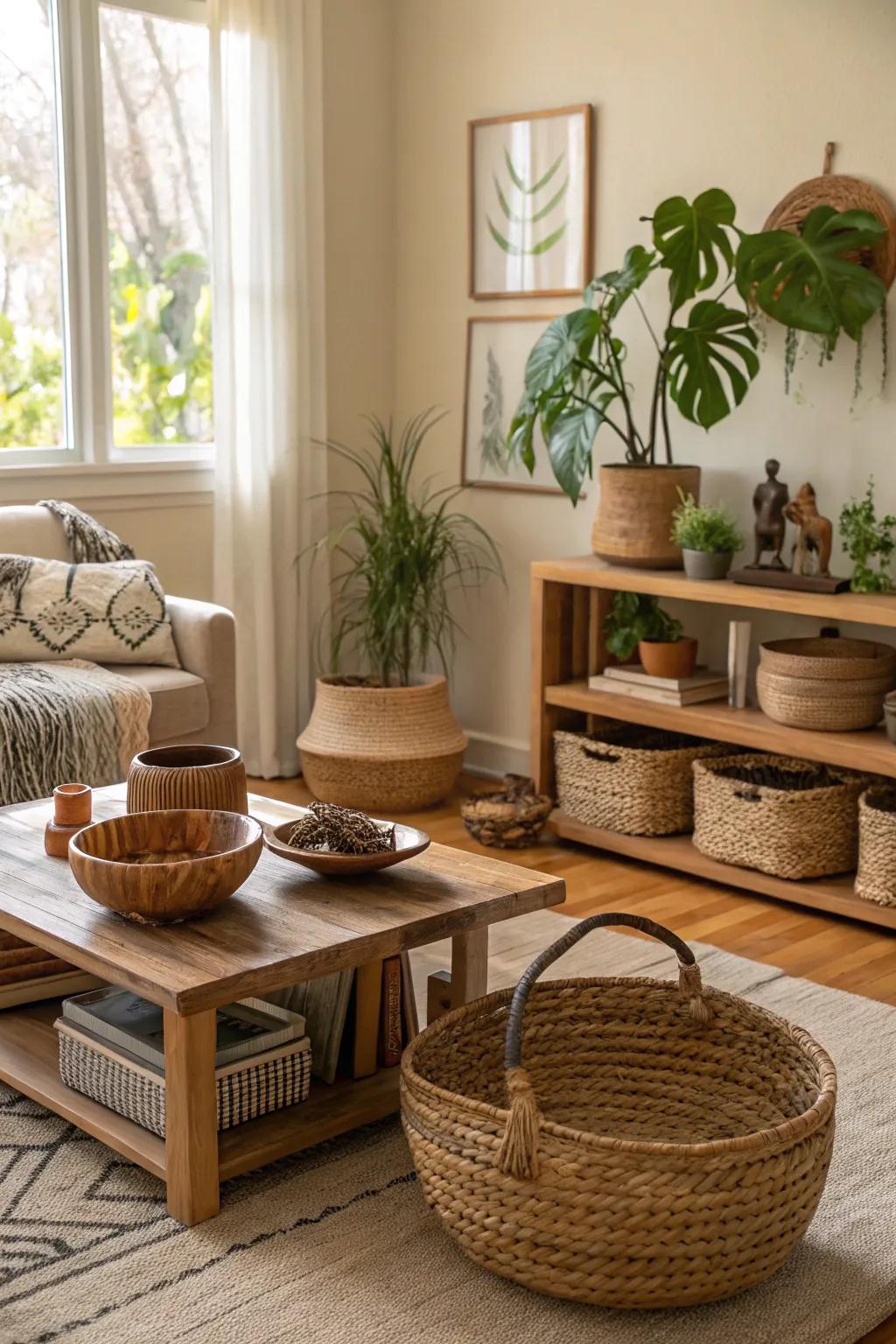 Earth-friendly decorations add charm and sustainability to the area.