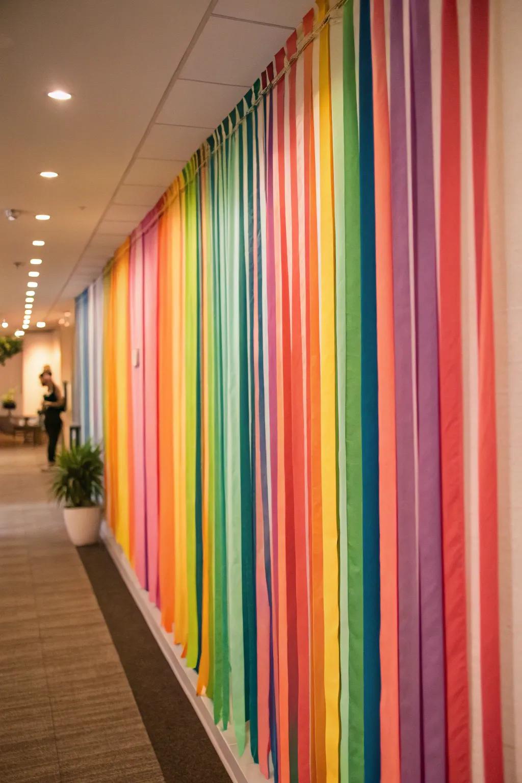 Convert a plain wall into a highlight using vibrant ribbons.