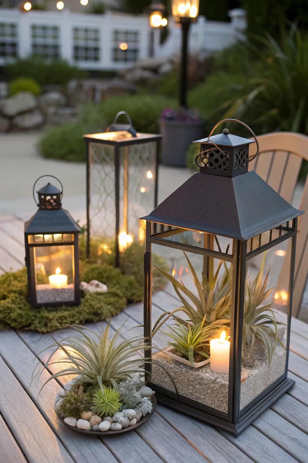 Decorative lanterns housing <strong>air plants</strong> to produce a warm glow.” loading=”lazy” class=”pimg”>
	</picture><figcaption>Decorative lanterns housing <strong>air plants</strong> to produce a warm glow.</figcaption></figure>
<p>Fill decorative lanterns with <strong>air plants</strong> for a cozy radiance and a dash of greenery. This notion functions effectively both inside and outside.</p>
<h3>Possibly handy products:</h3>
<ul class=