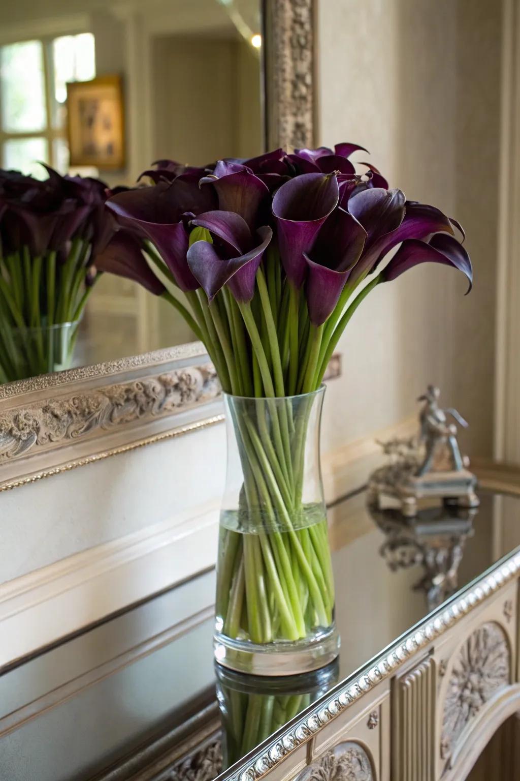 Shadowy blooms contributing intrigue to a living room aesthetic.