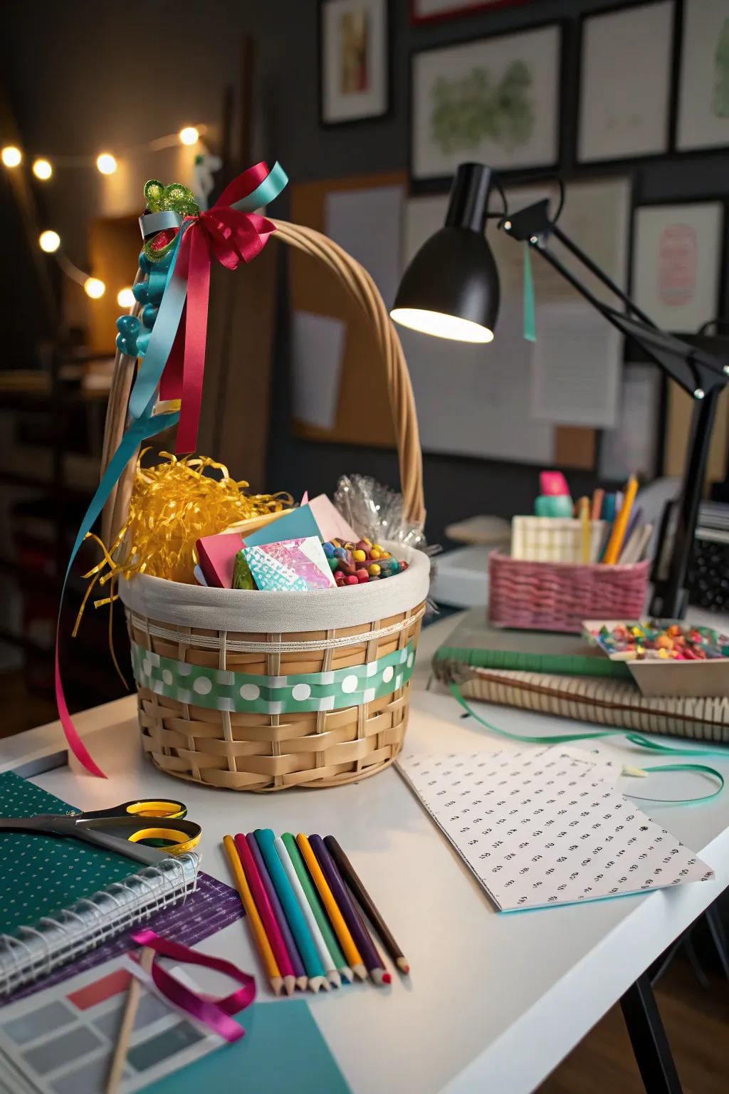 Layering materials enriches your gift basket with depth and charm.