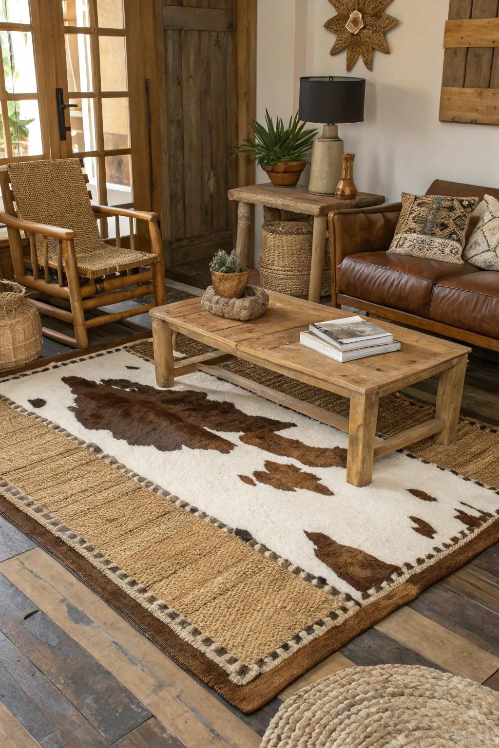 Layered floor coverings deliver a distinct ambiance to your hunting-themed room.
