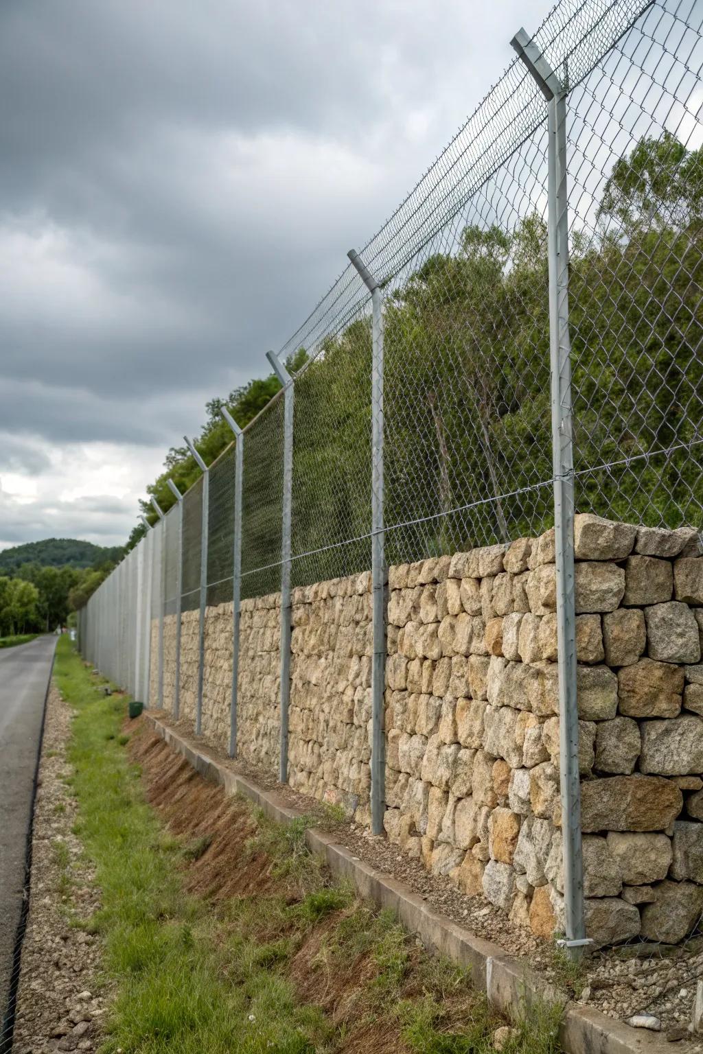 Stone gabions furnish a potent and natural visage.