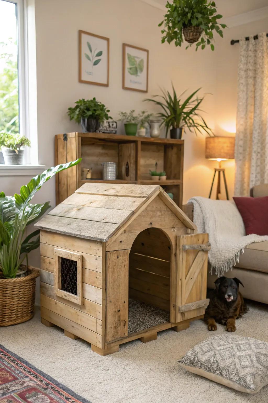 Natural beauty: an eco-friendly wooden kennel that enhances your home.