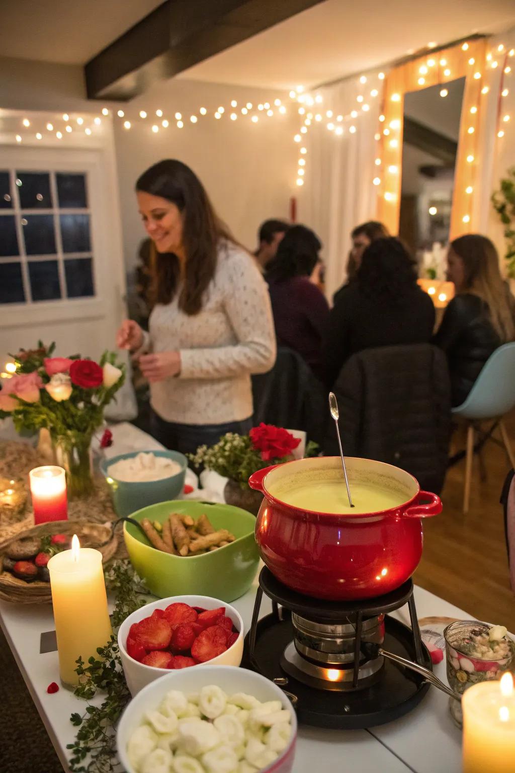 A fun indoor party showcasing a small dipping station.