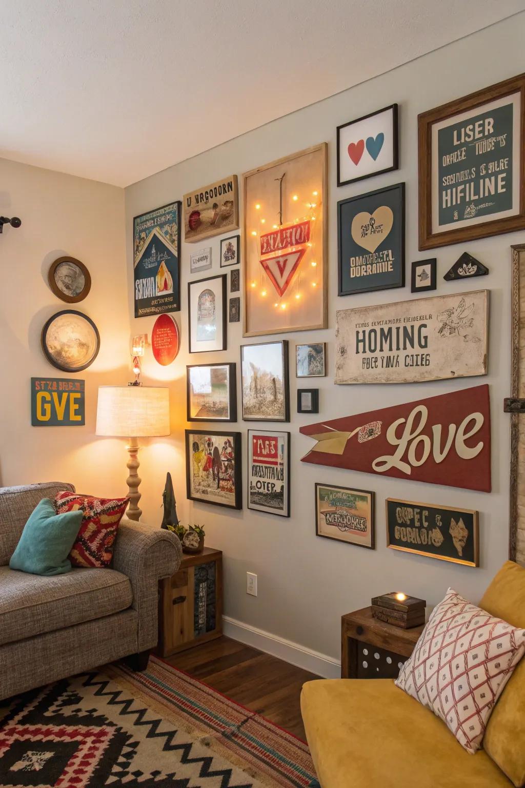 Express yourself with an eclectic collection wall.