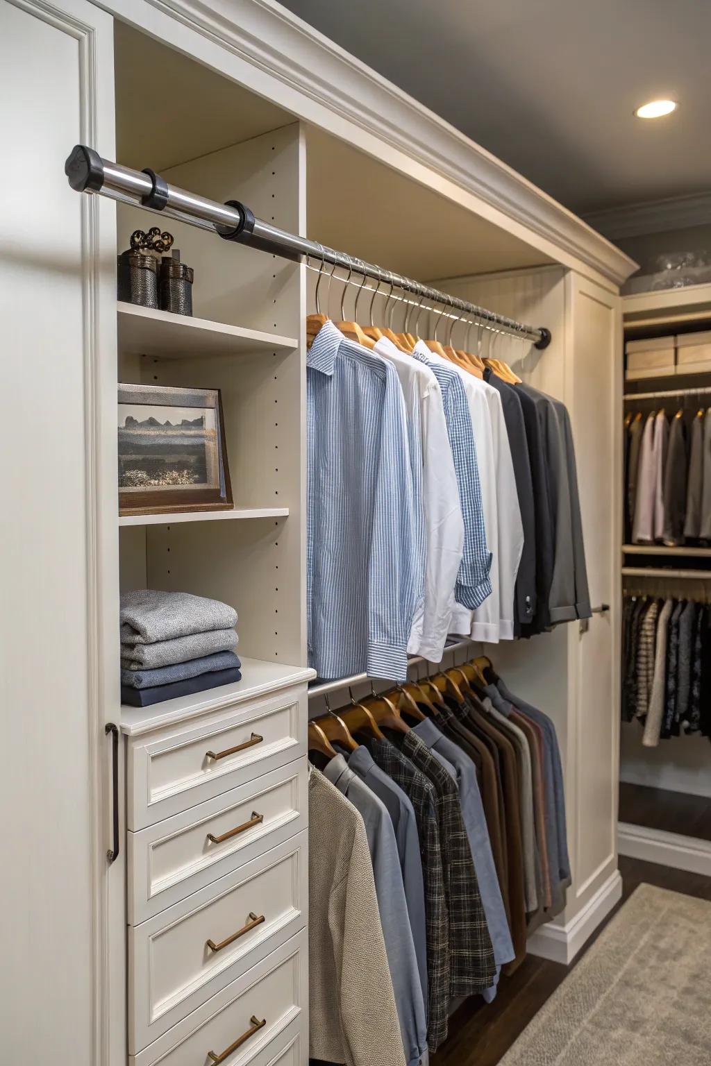 Improve your closet's functionality using a practical garment bar.