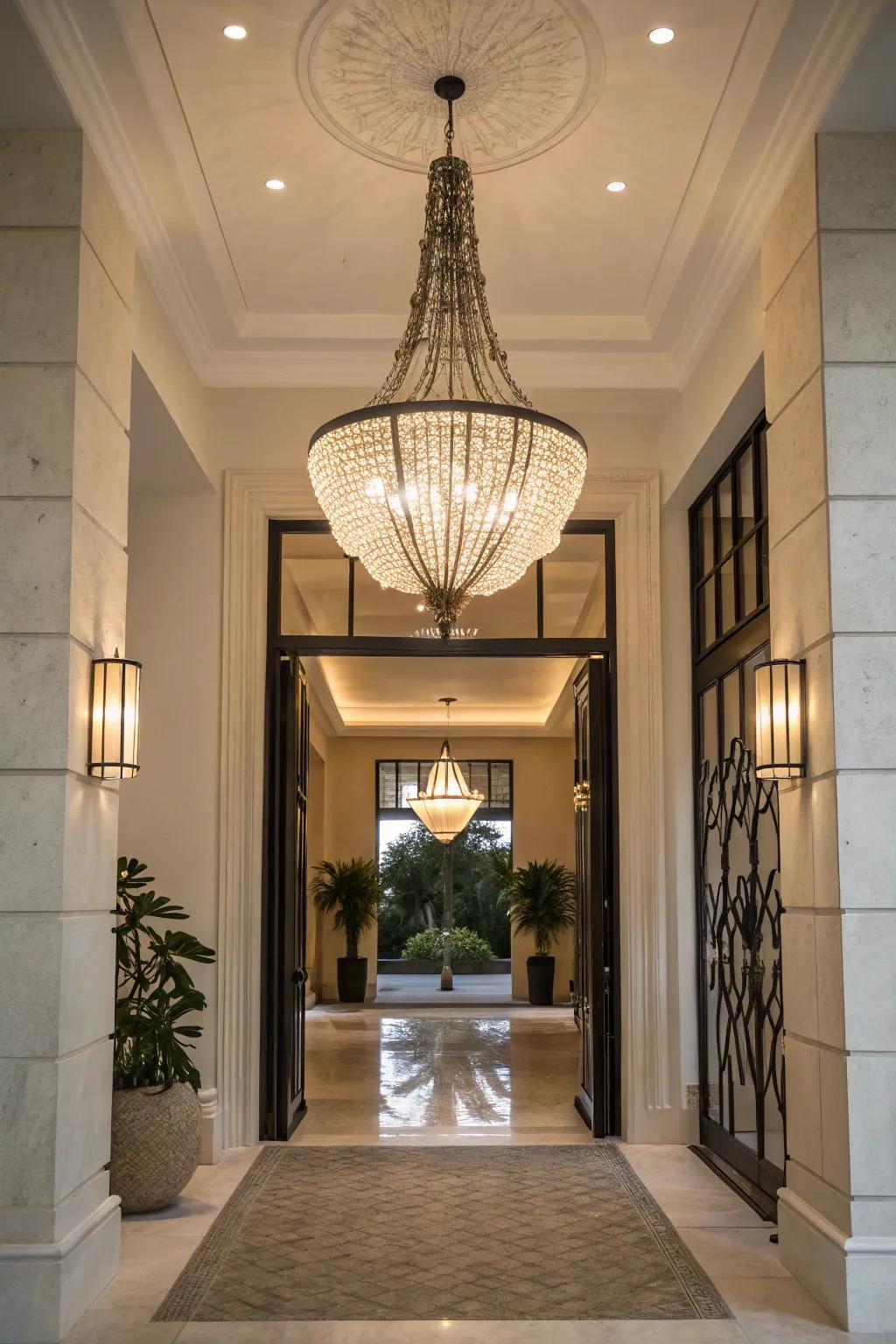 A decorative brightness fixture acting as artistry inside an entryway.