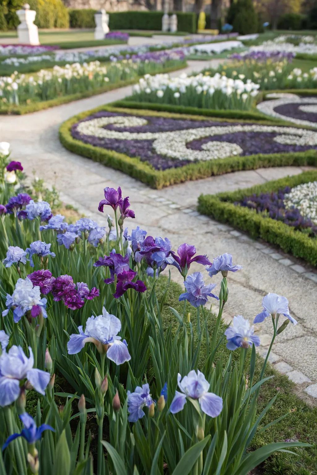 A remarkable mosaic of glimmer flowers creating a unique garden art piece.
