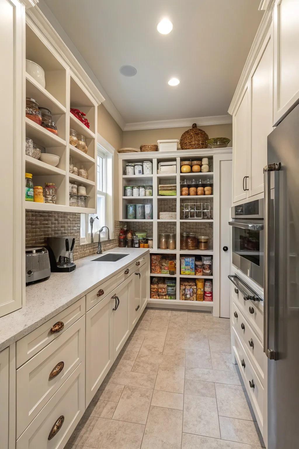 A culinary space featuring a storage pantry for optimal storage.