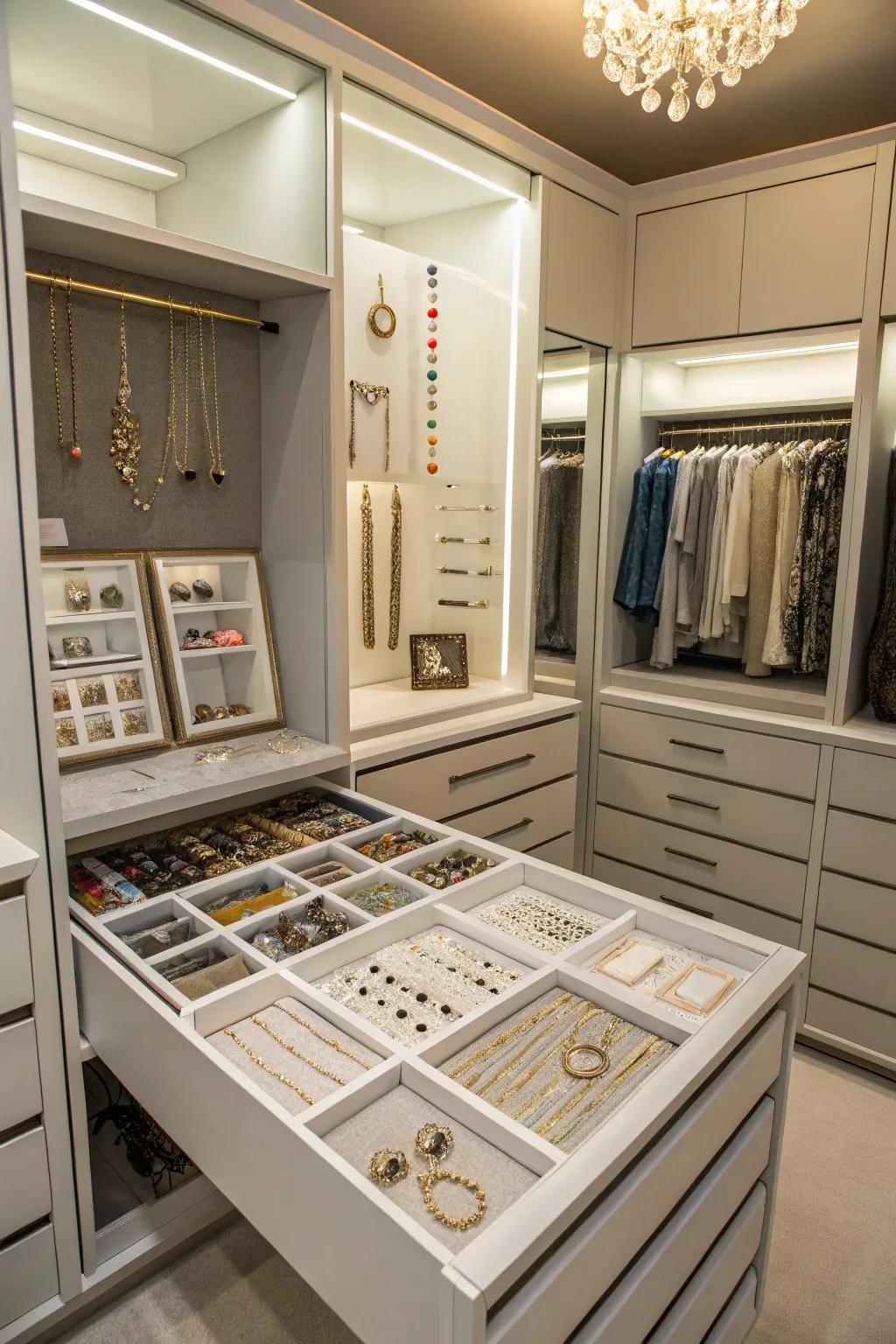 A jewelry display keeps your accessories accessible and arranged.