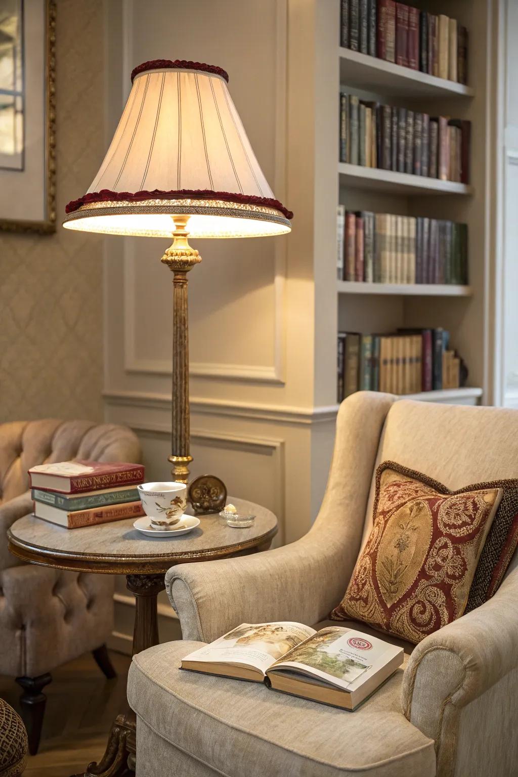 Incorporate sophistication using suede trim on your lampshade.