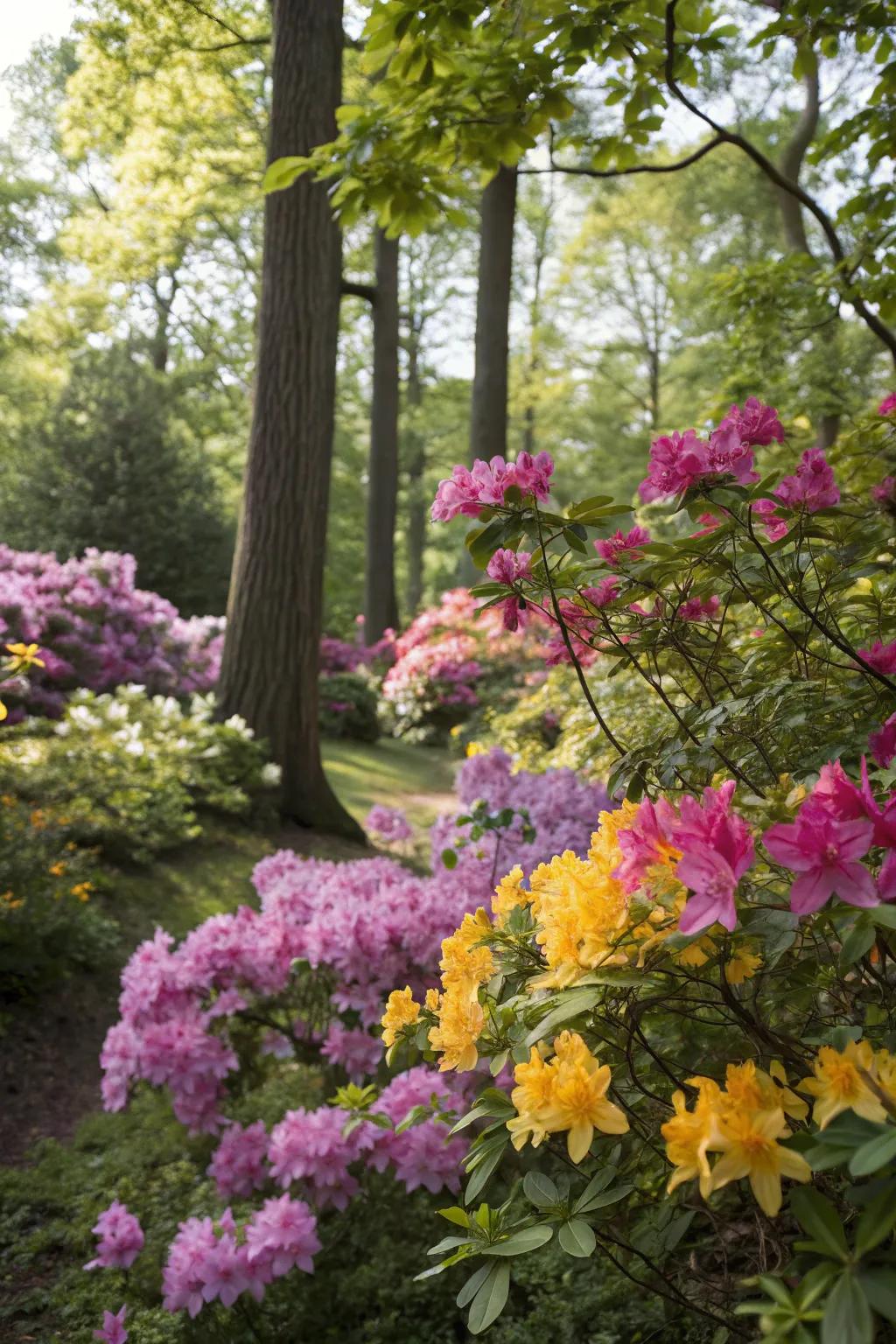 Radiant blooms introducing color to a shady woodland garden.