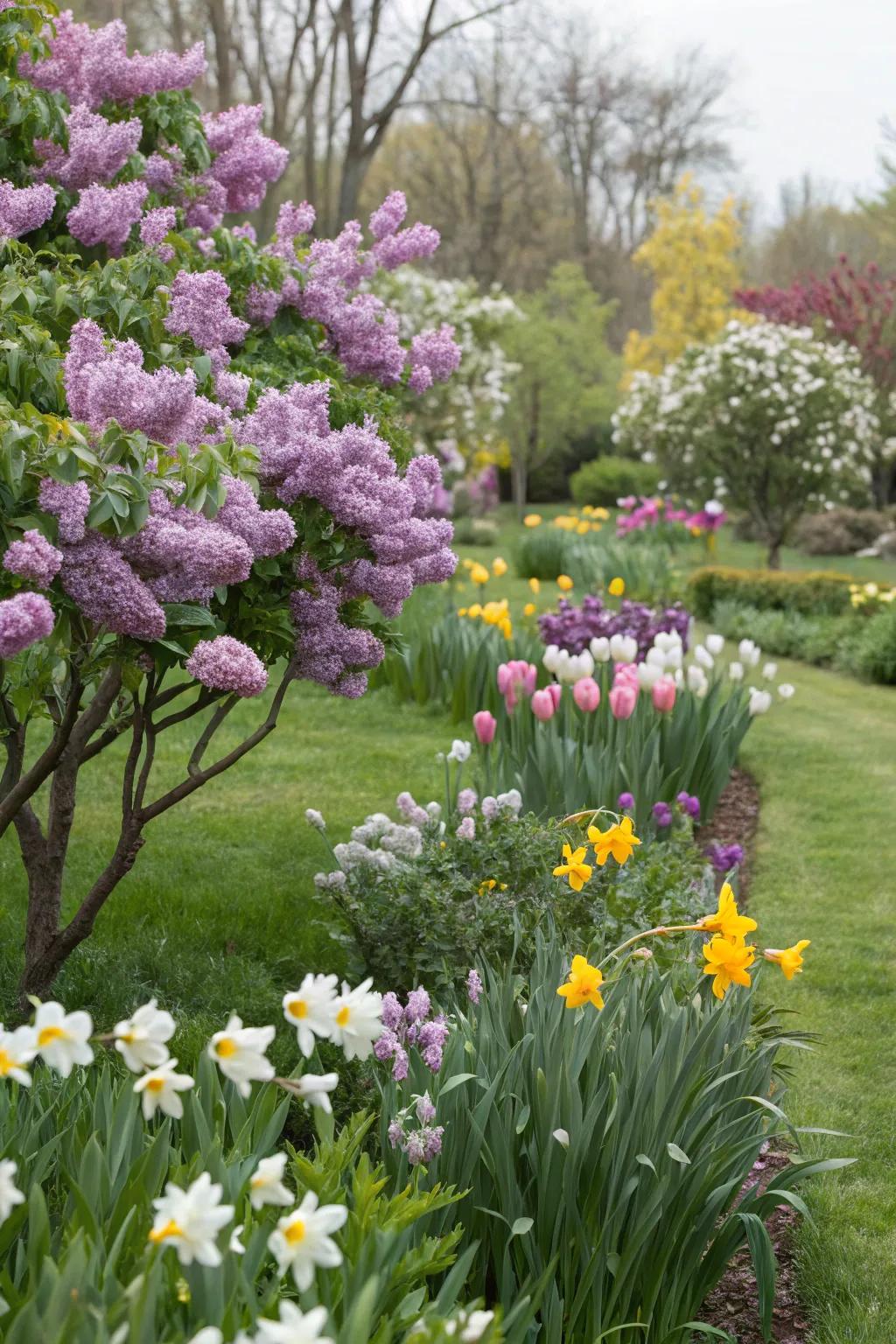 Lilacs and spring stems concoct a harmonious spring presentation.