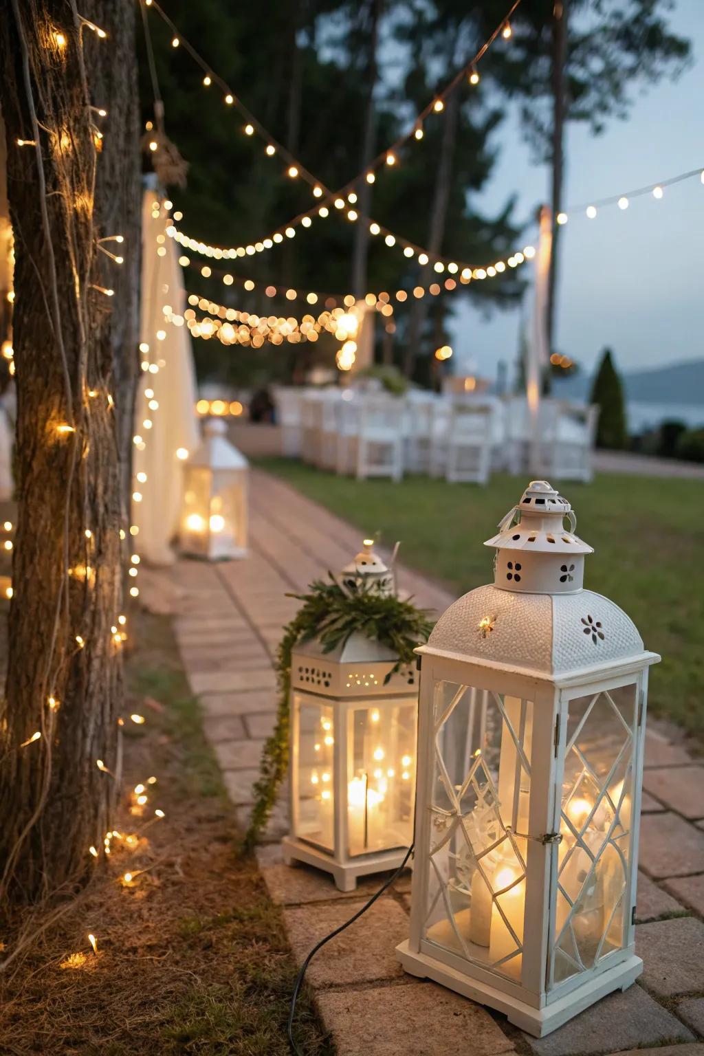 Twinkle lights add a fanciful touch to lanterns.