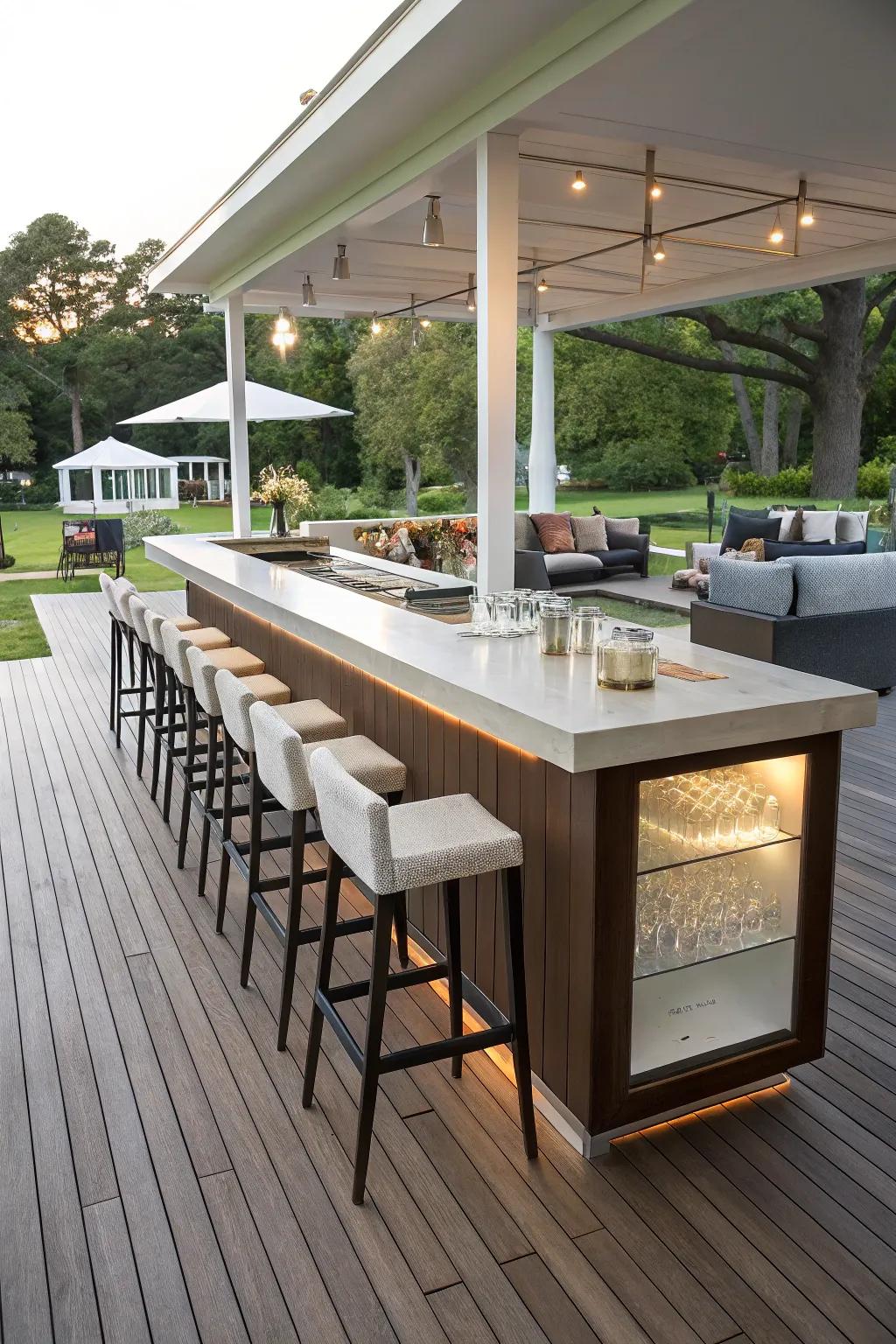 A bar area becomes the hub of entertainment on your deck.