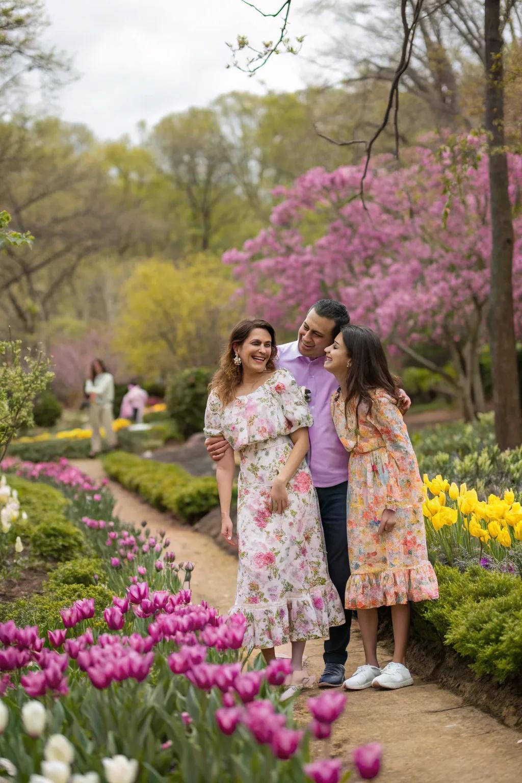 Florals with pastels evoke the freshness of spring in family portraits.