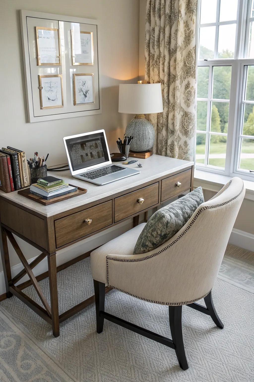 A spot to work fits into the bedroom.
