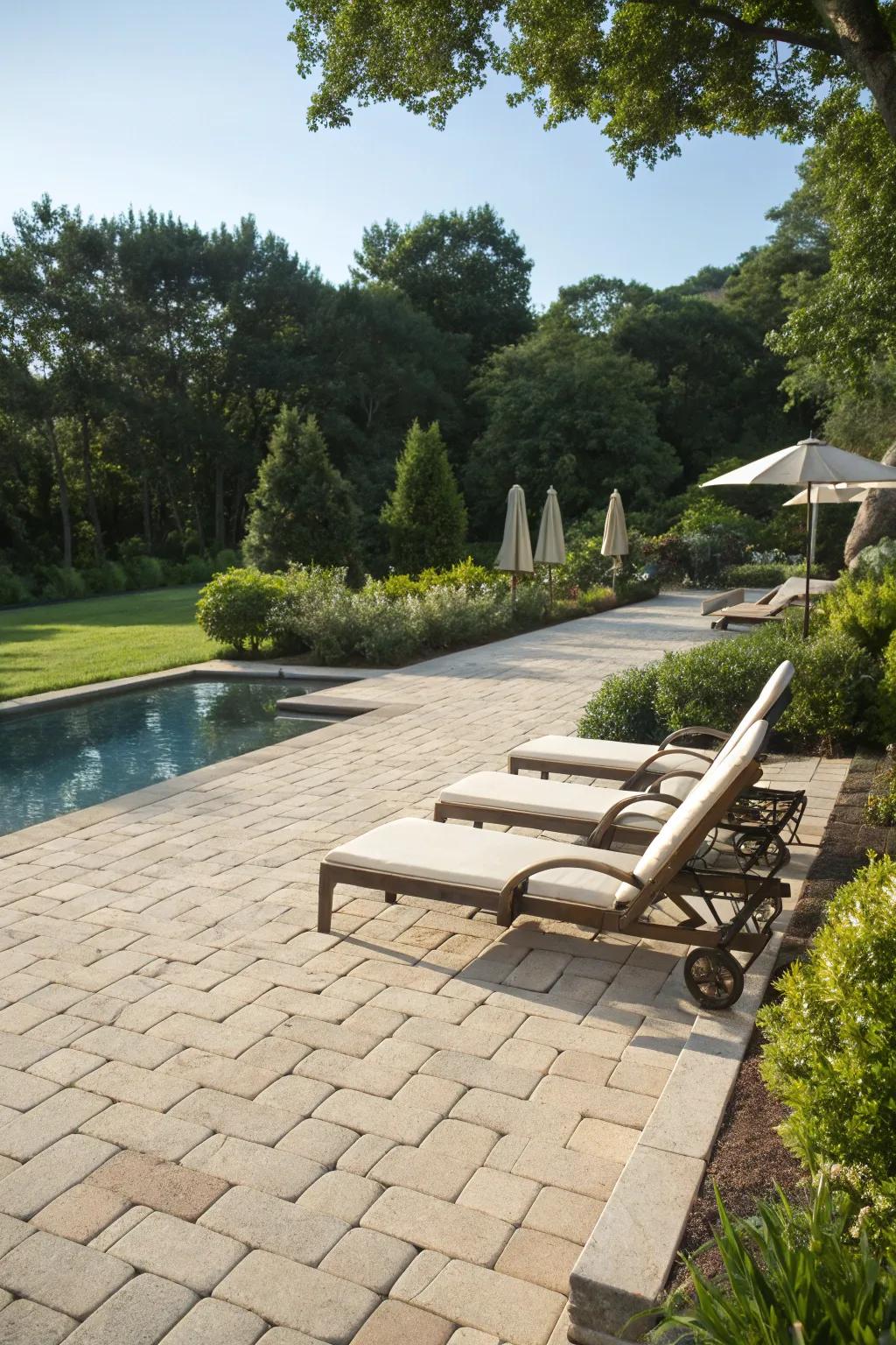 A poolside patio offers a touch of luxury and relaxation.