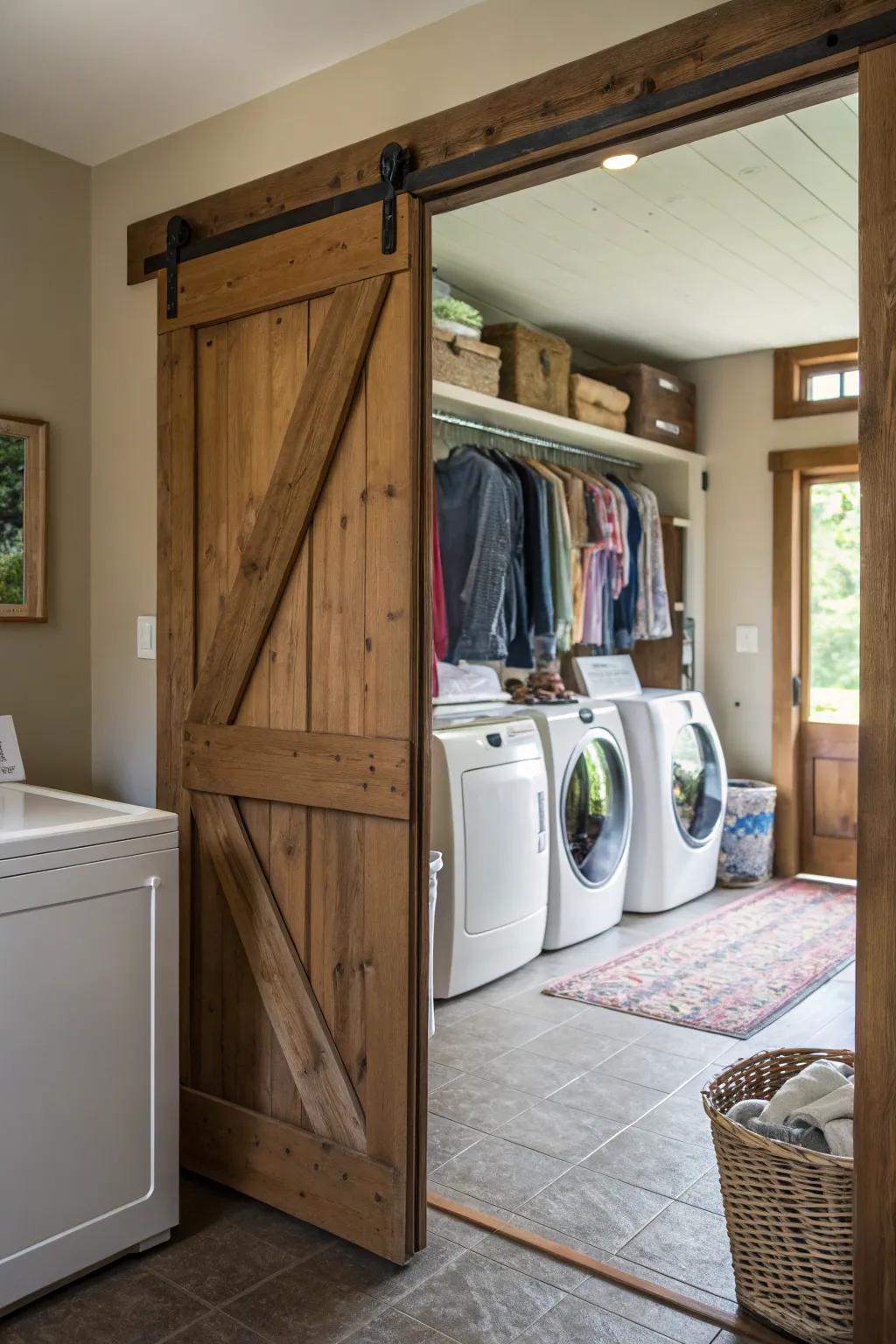 A sliding barn door adds character and saves space.