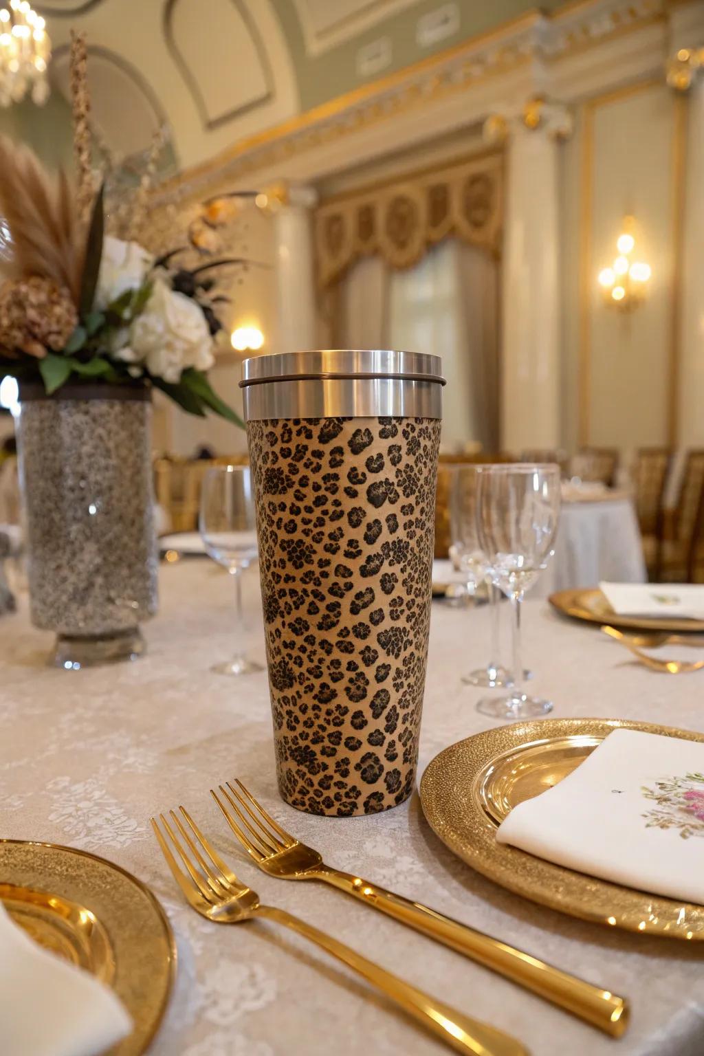 Animal spots encounter opulence with metallic accents for a glamorous touch.