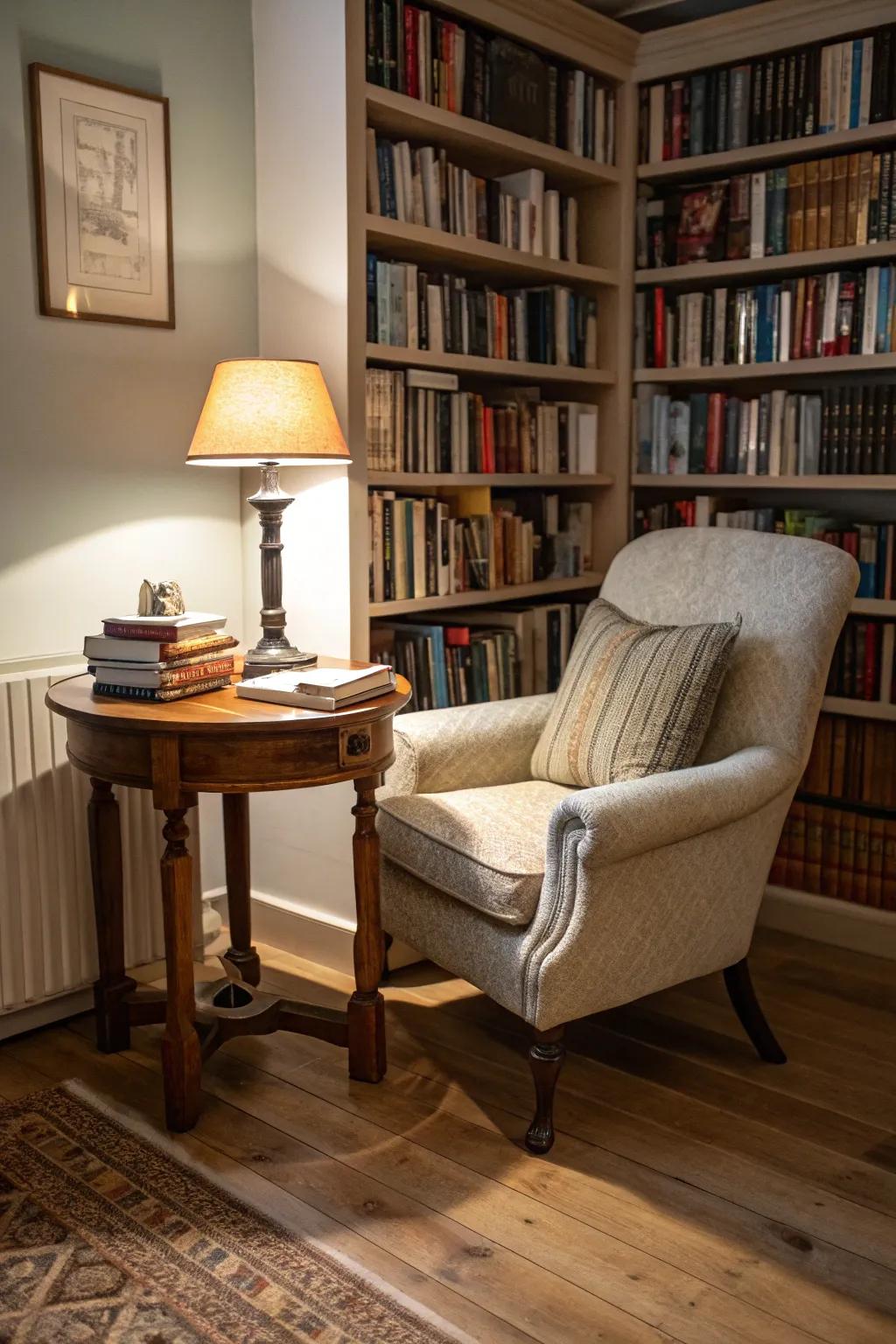 A cozy reading table that complements your reading corner.