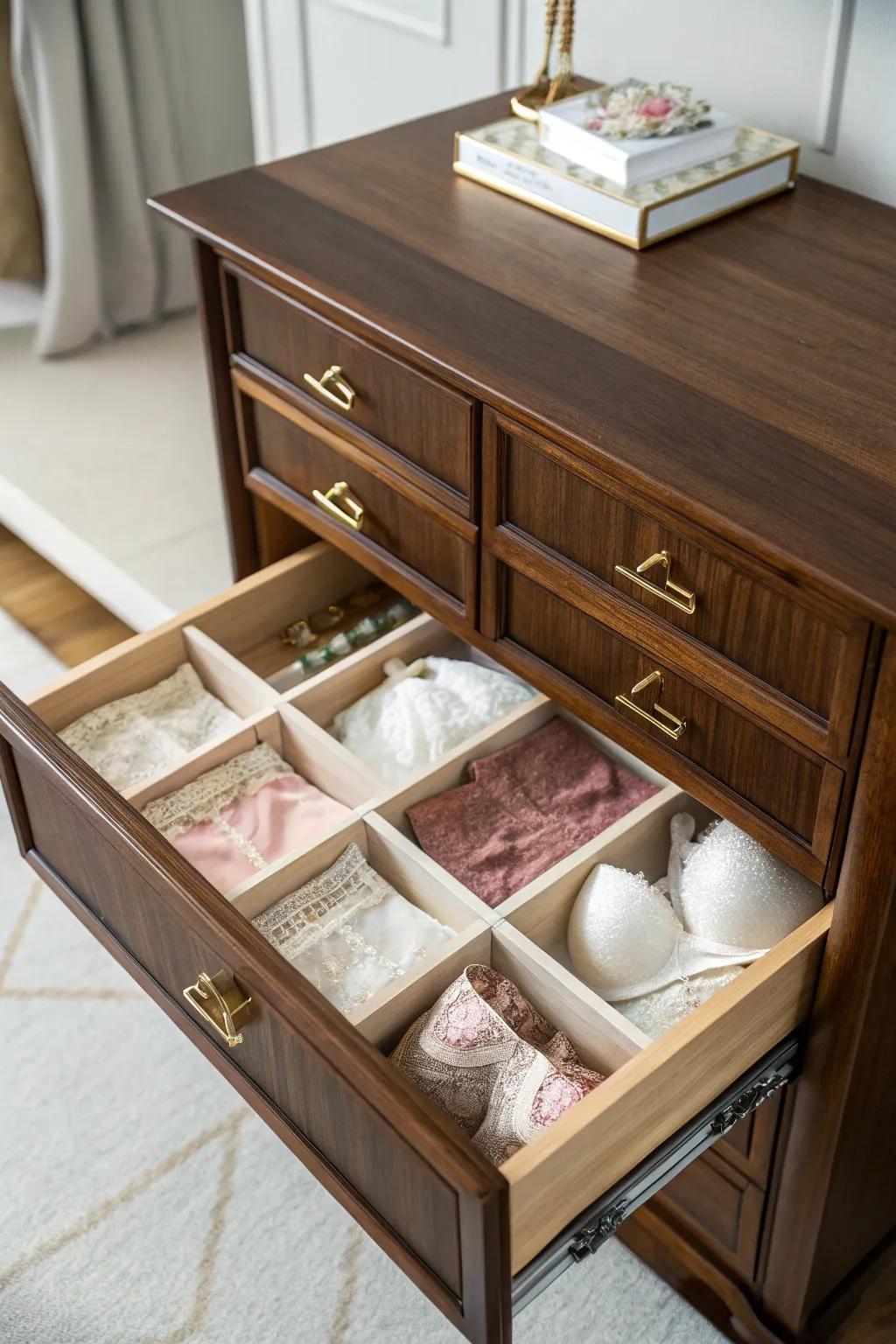 A dedicated lingerie cupboard maintains your collection in pristine condition.